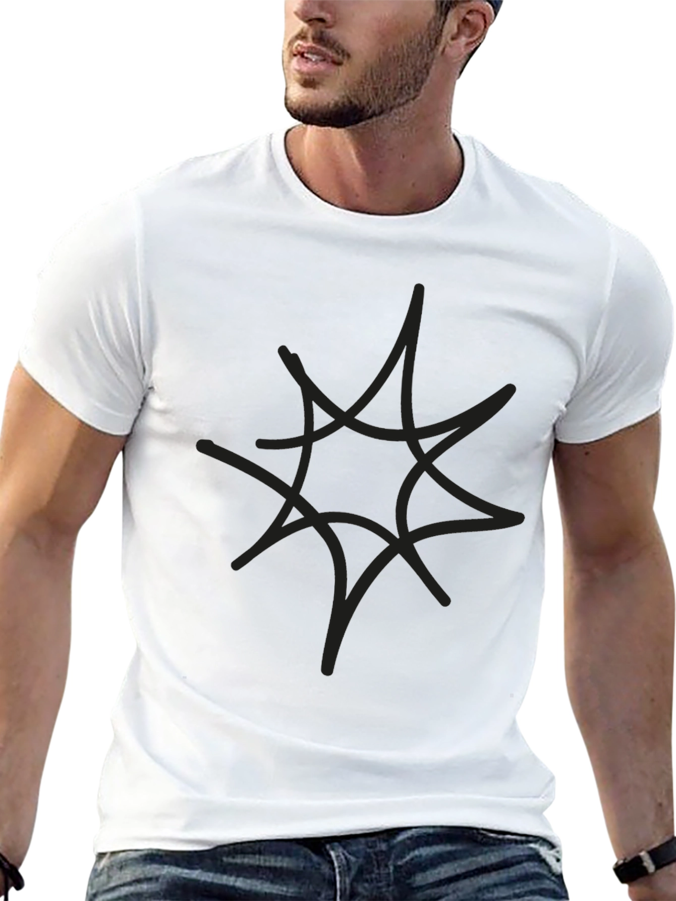 Mens Black Graphic Tee - Abstract Star Design