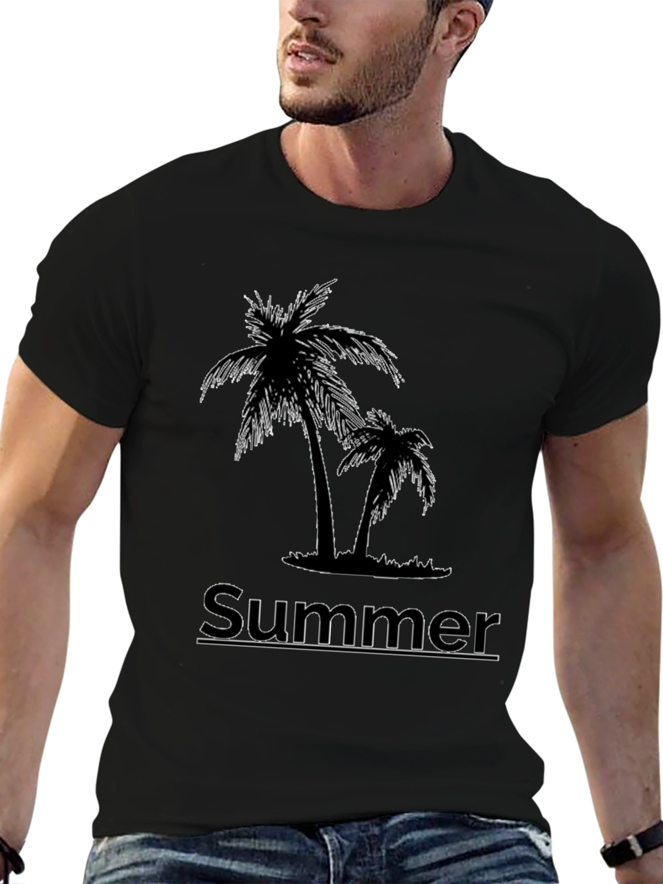 Summer Palm Tree Graphic T-Shirt - Black