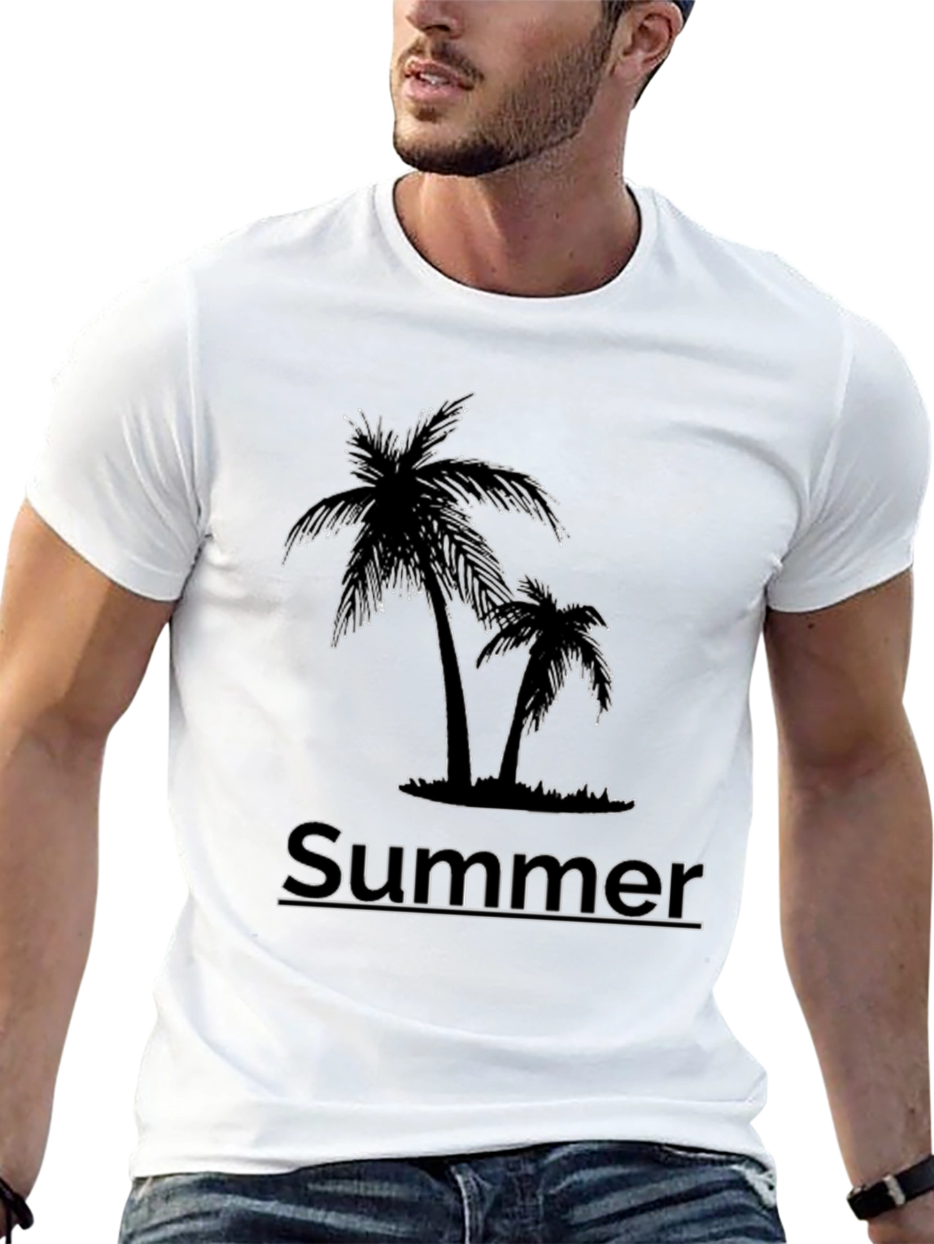 Summer Palm Tree Graphic T-Shirt - Black
