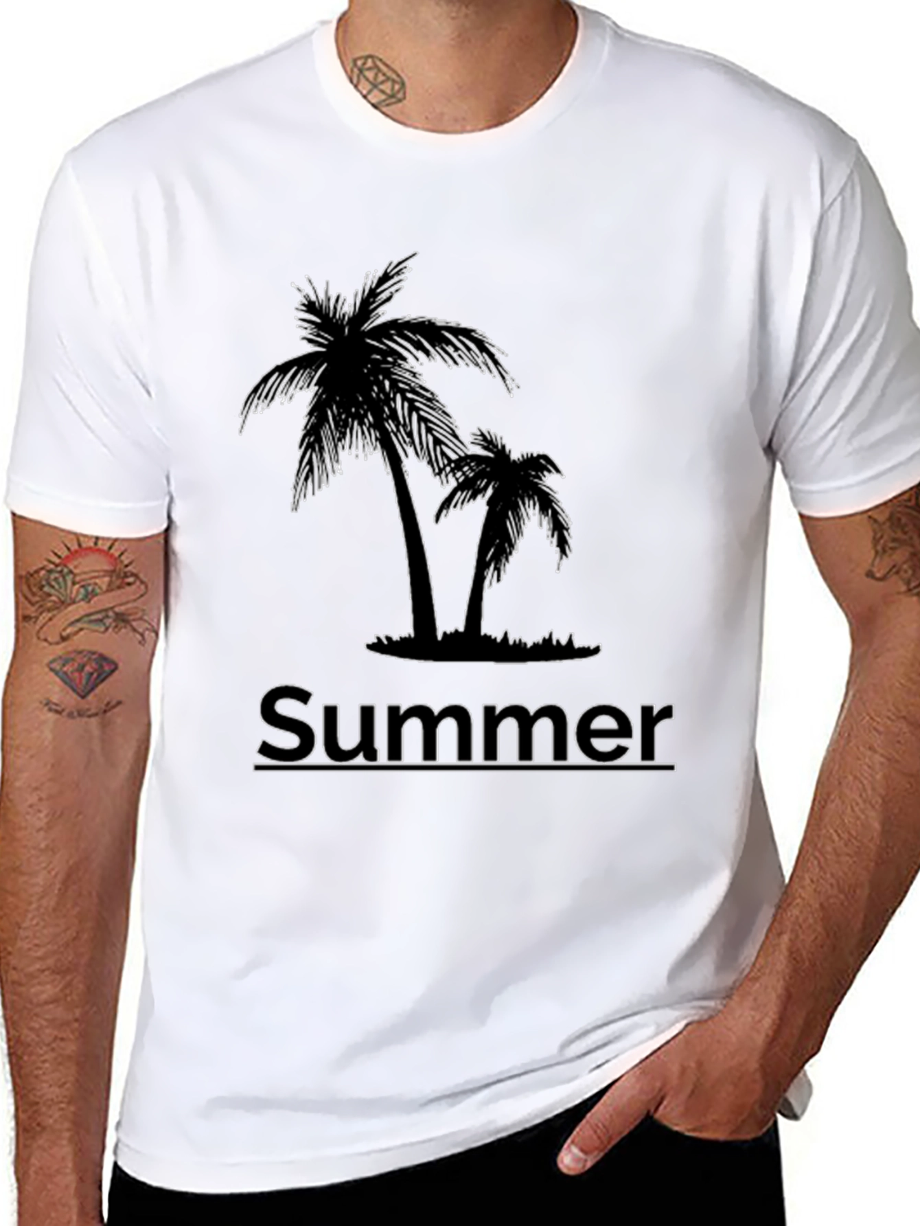 Summer Palm Tree Graphic T-Shirt - Black