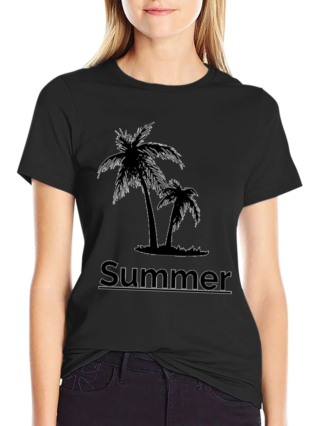 Summer Palm Tree Graphic T-Shirt - Black