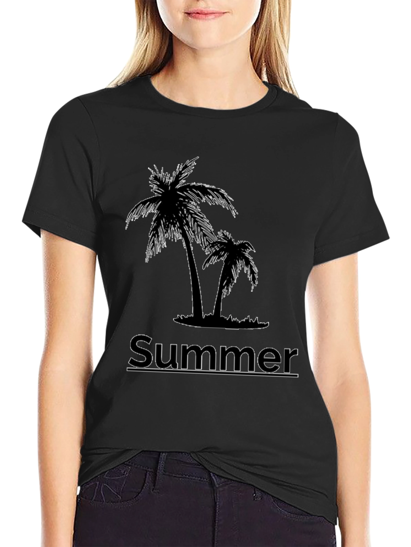 Summer Palm Tree Graphic T-Shirt - Black