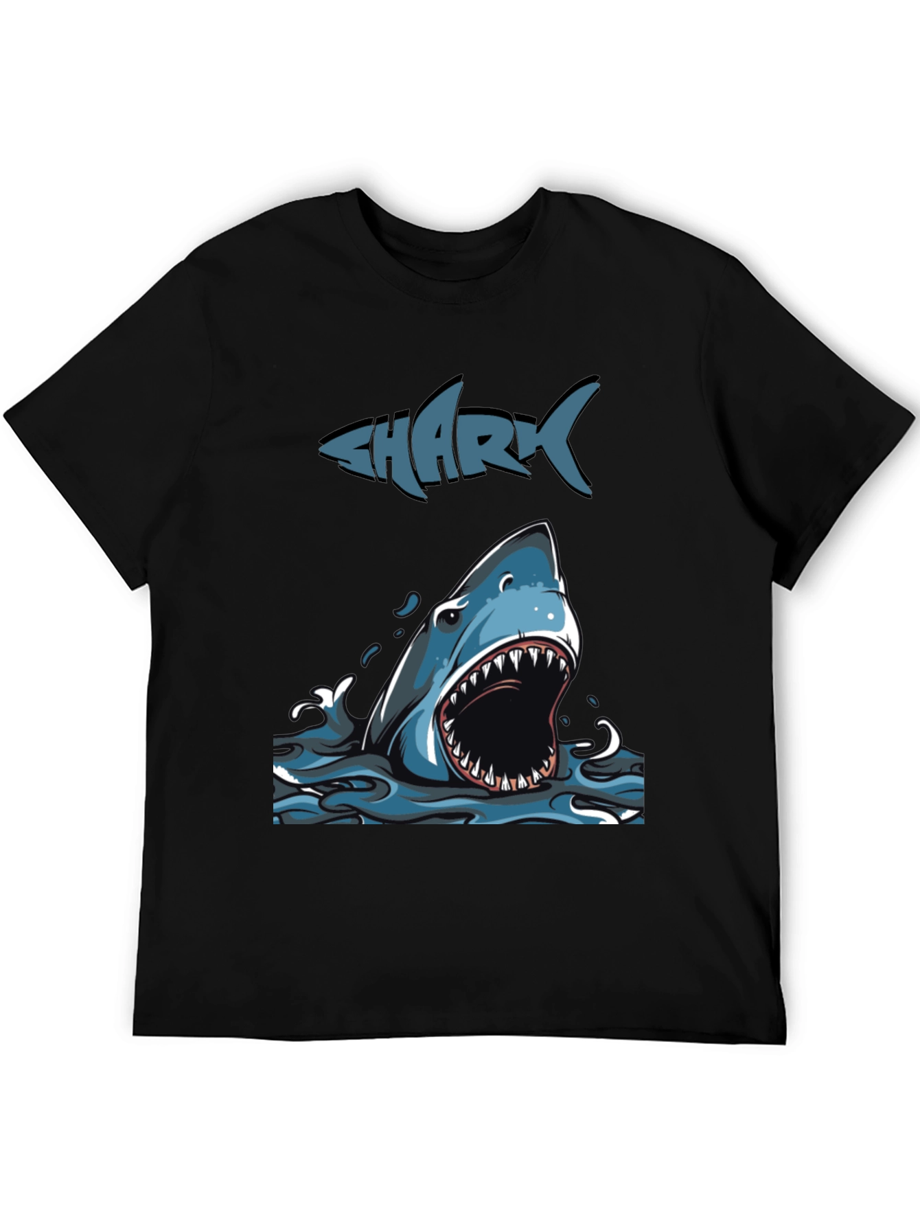 Mens Shark Graphic Print Crew Neck Tee