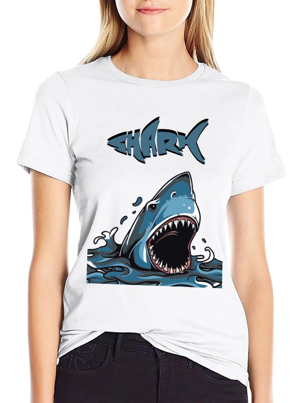 Mens Shark Graphic Print Crew Neck Tee