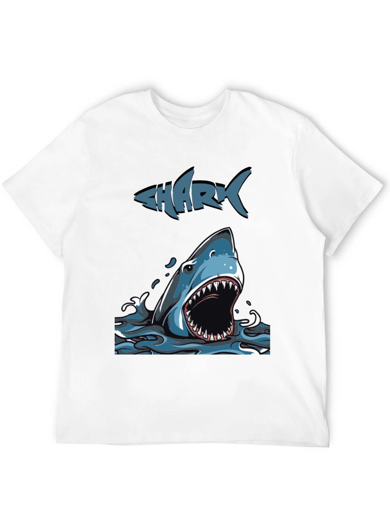 Mens Shark Graphic Print Crew Neck Tee