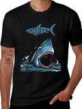 Mens Shark Graphic Print Crew Neck Tee