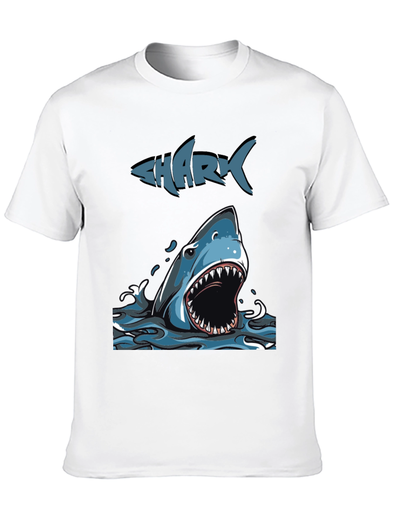 Mens Shark Graphic Print Crew Neck Tee