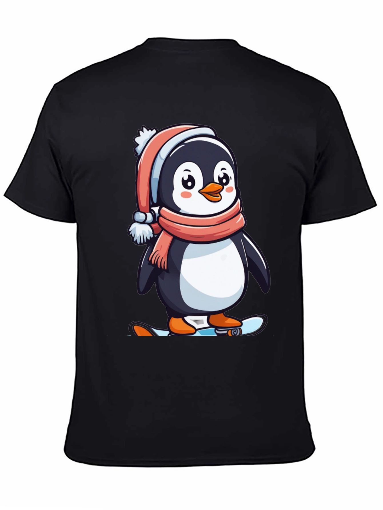 Penguin Skateboarder Black T-Shirt