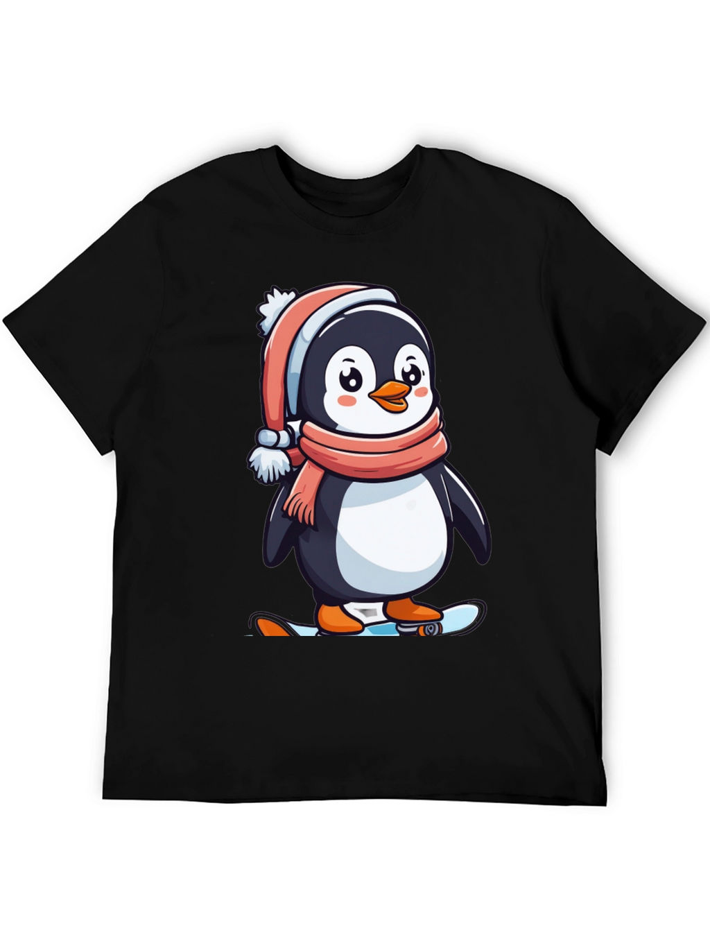Penguin Skateboarder Black T-Shirt