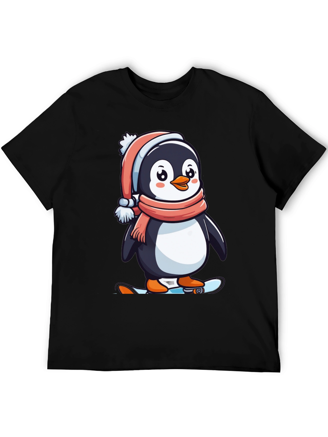 Penguin Skateboarder Black T-Shirt