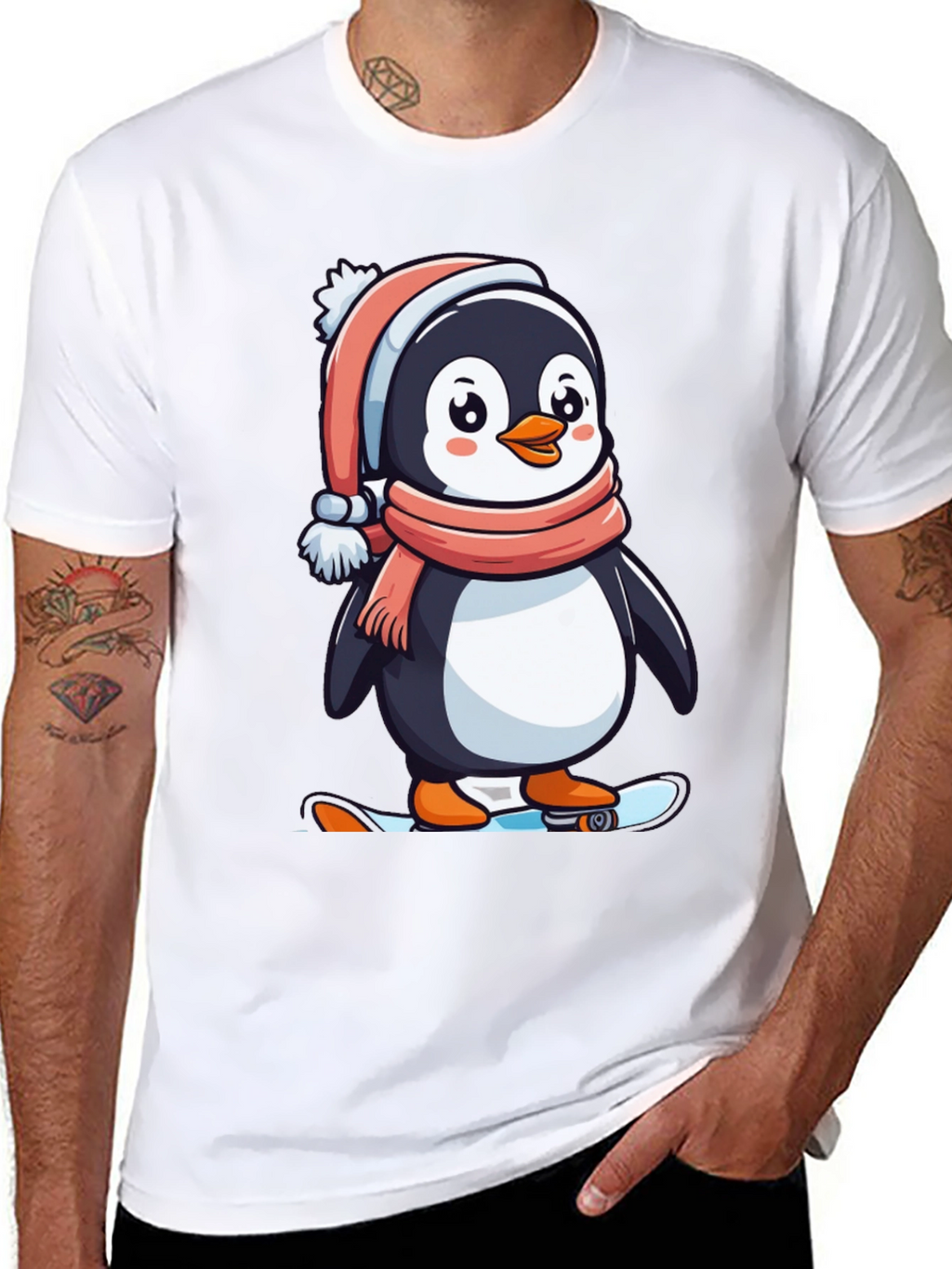 Penguin Skateboarder Black T-Shirt