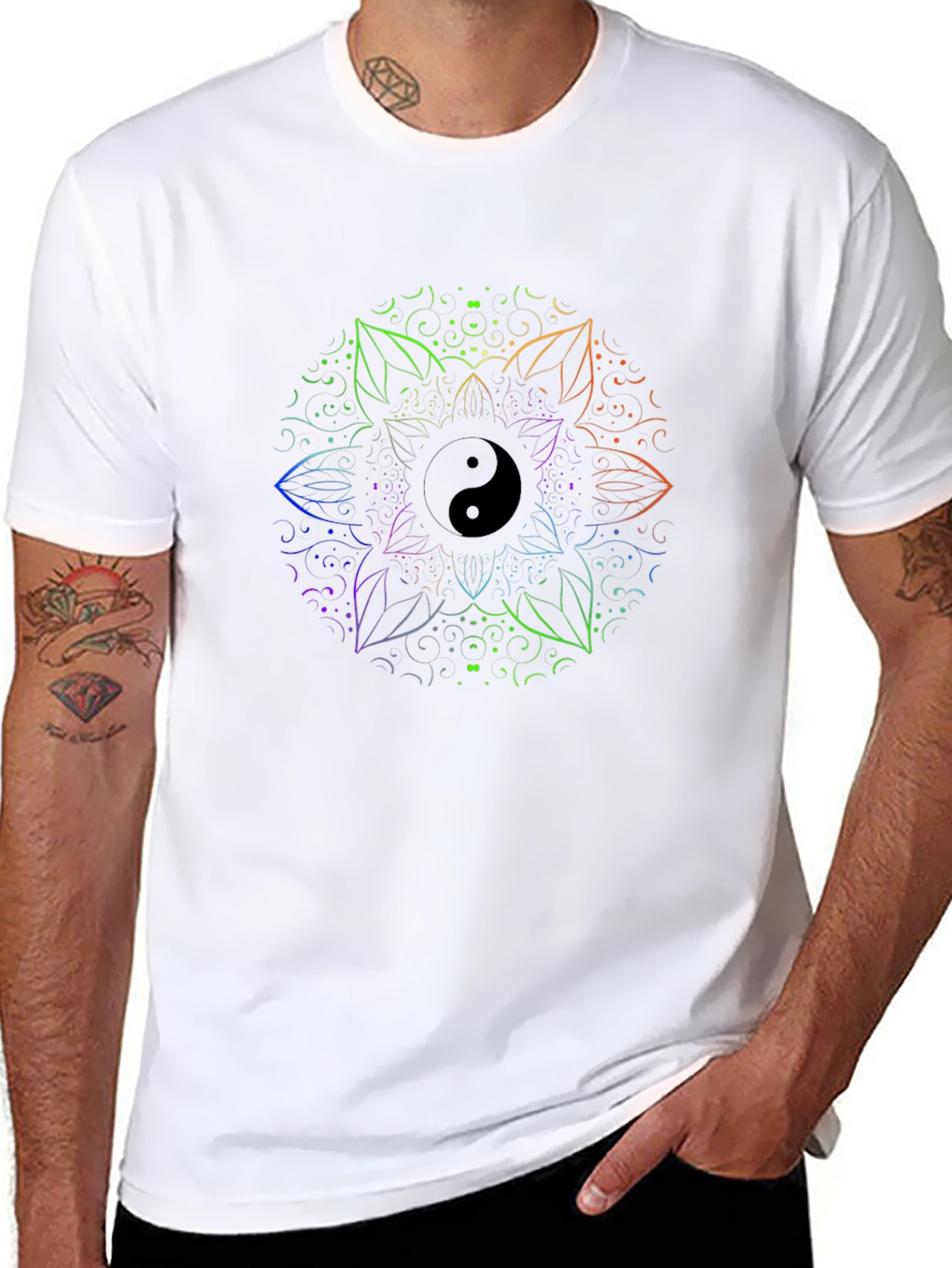 Yin Yang Mandala Mens Black T-Shirt