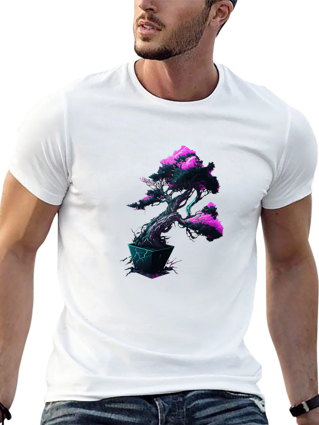Cyberpunk Bonsai Tree Black T-Shirt