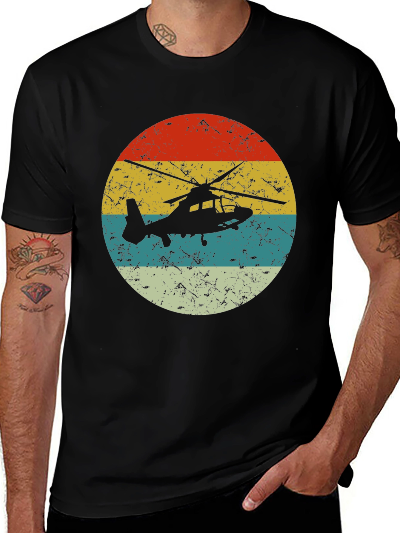 Retro Helicopter Graphic T-Shirt - Vintage Style