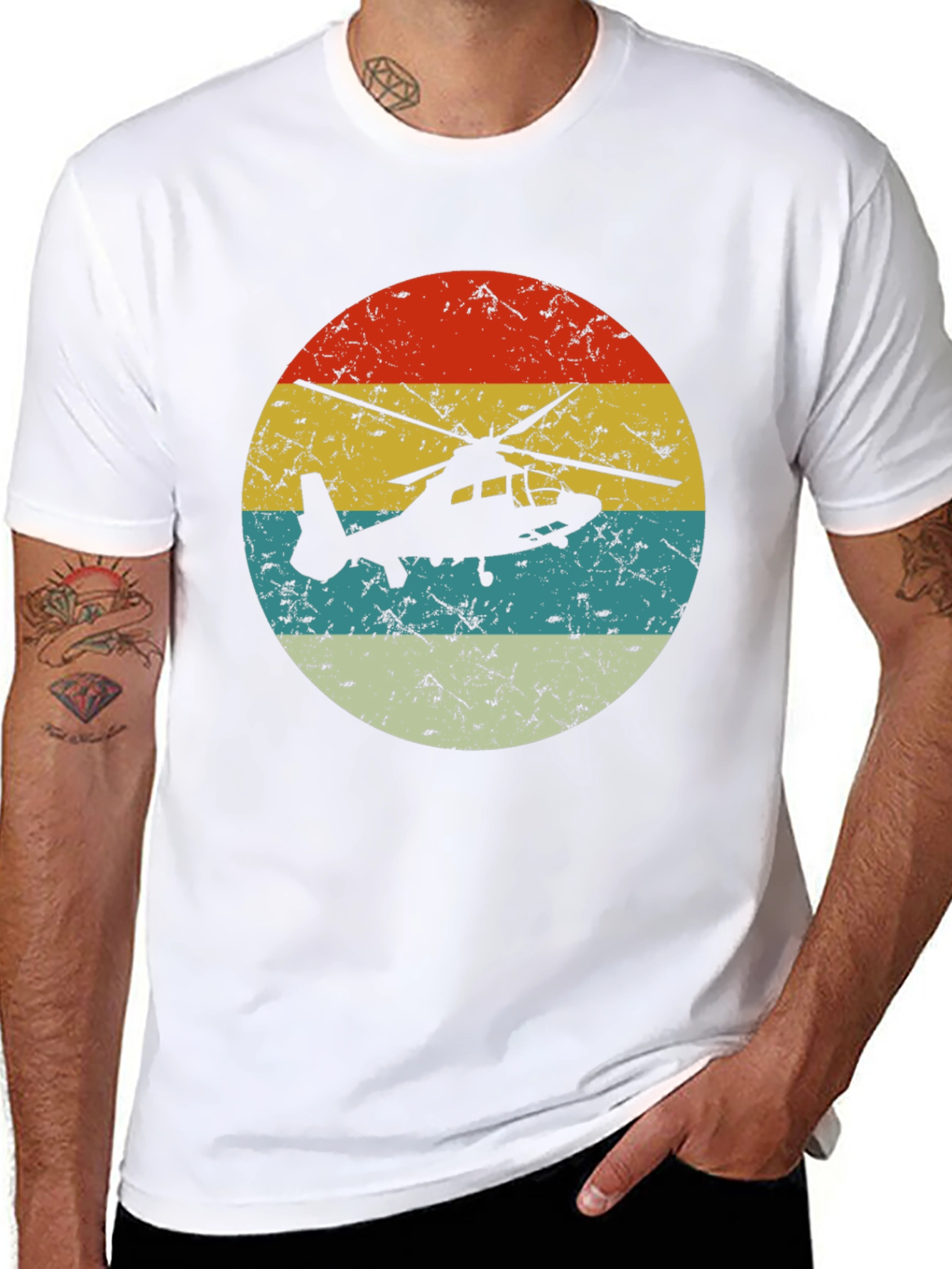 Retro Helicopter Graphic T-Shirt - Vintage Style