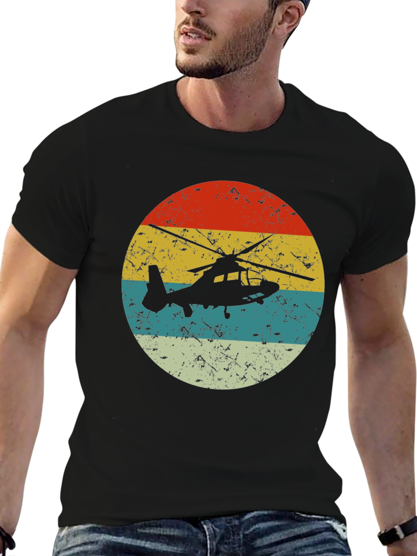 Retro Helicopter Graphic T-Shirt - Vintage Style