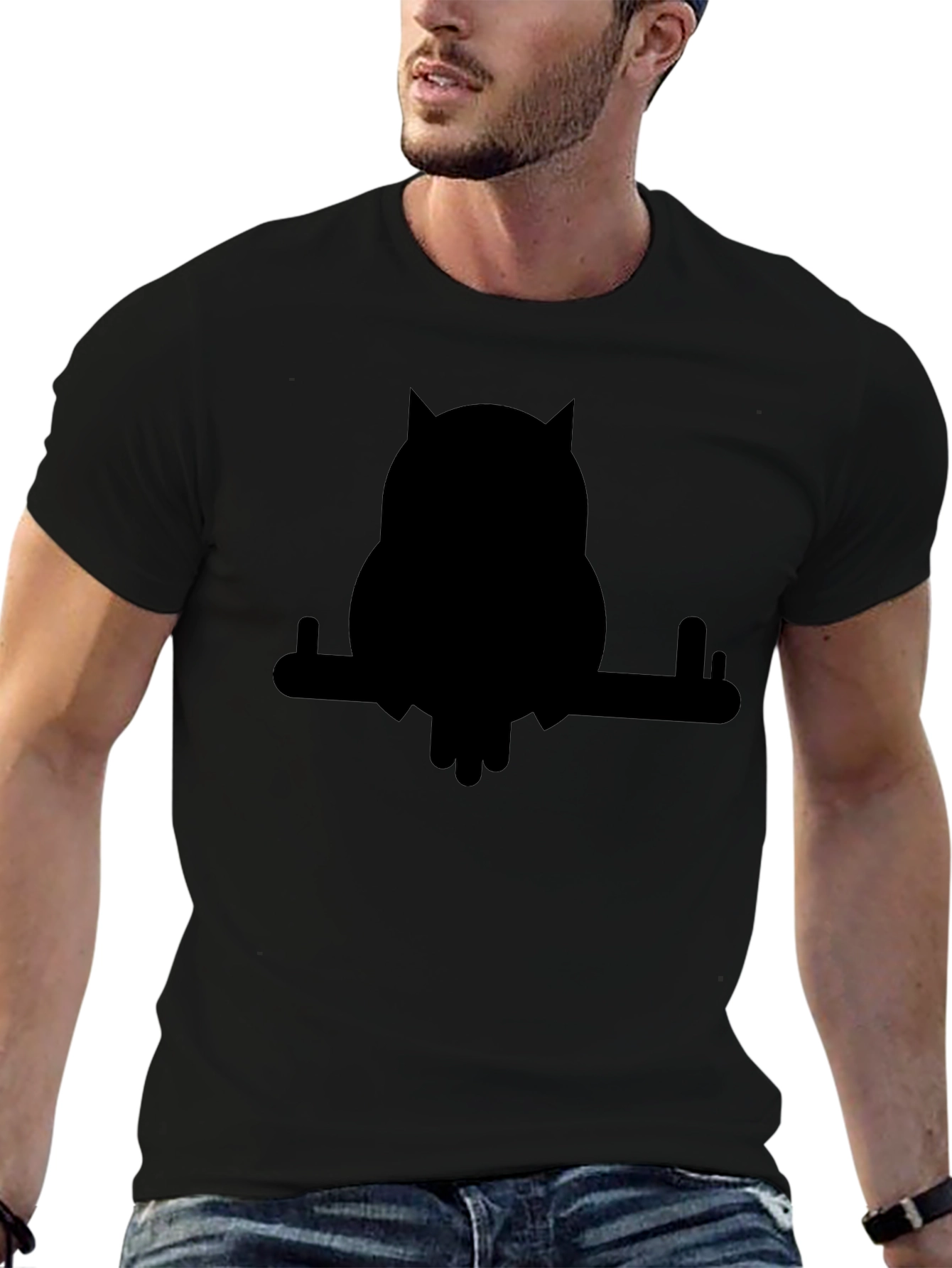 Black Owl on Branch Graphic T-Shirt