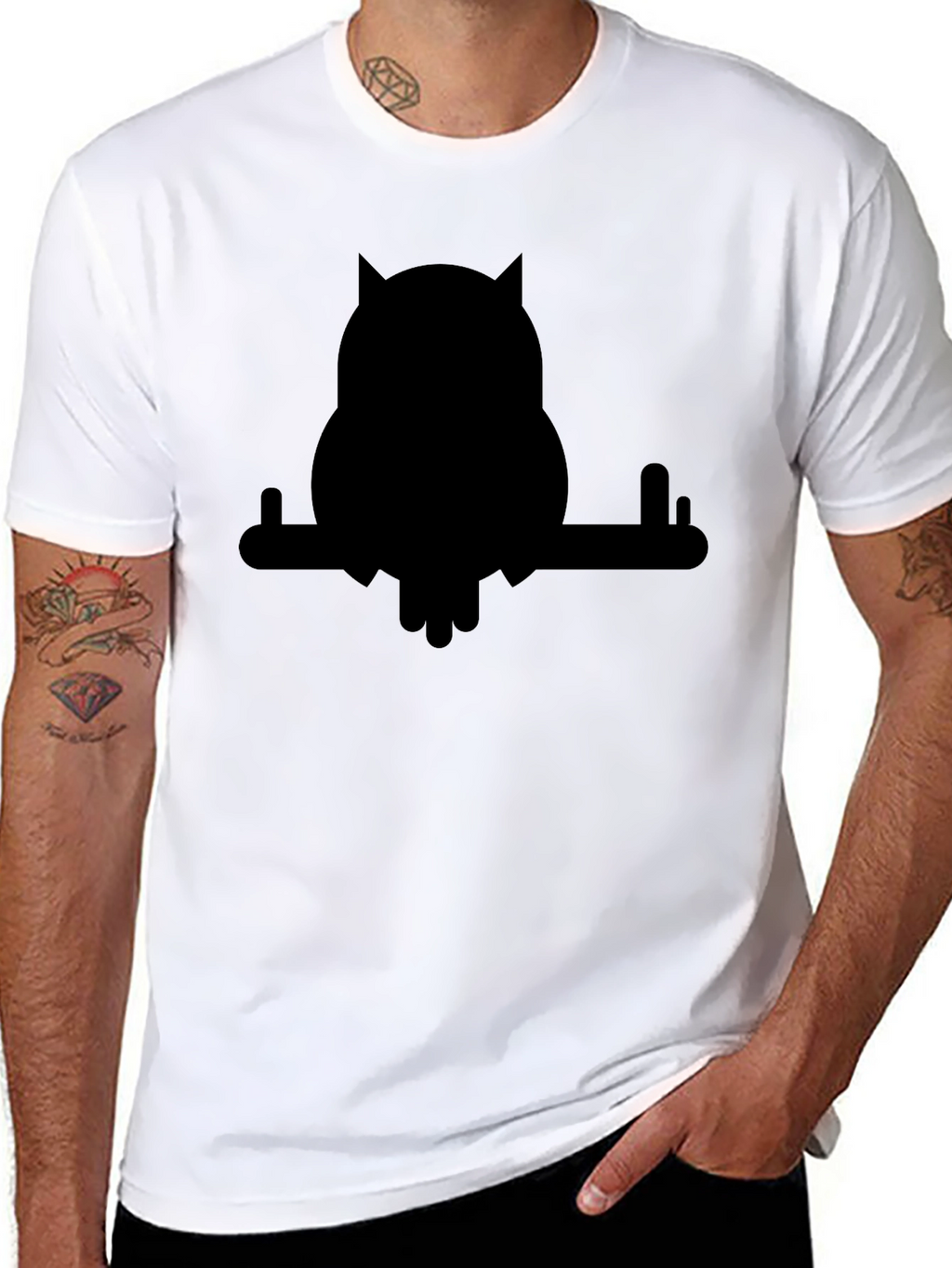 Black Owl on Branch Graphic T-Shirt