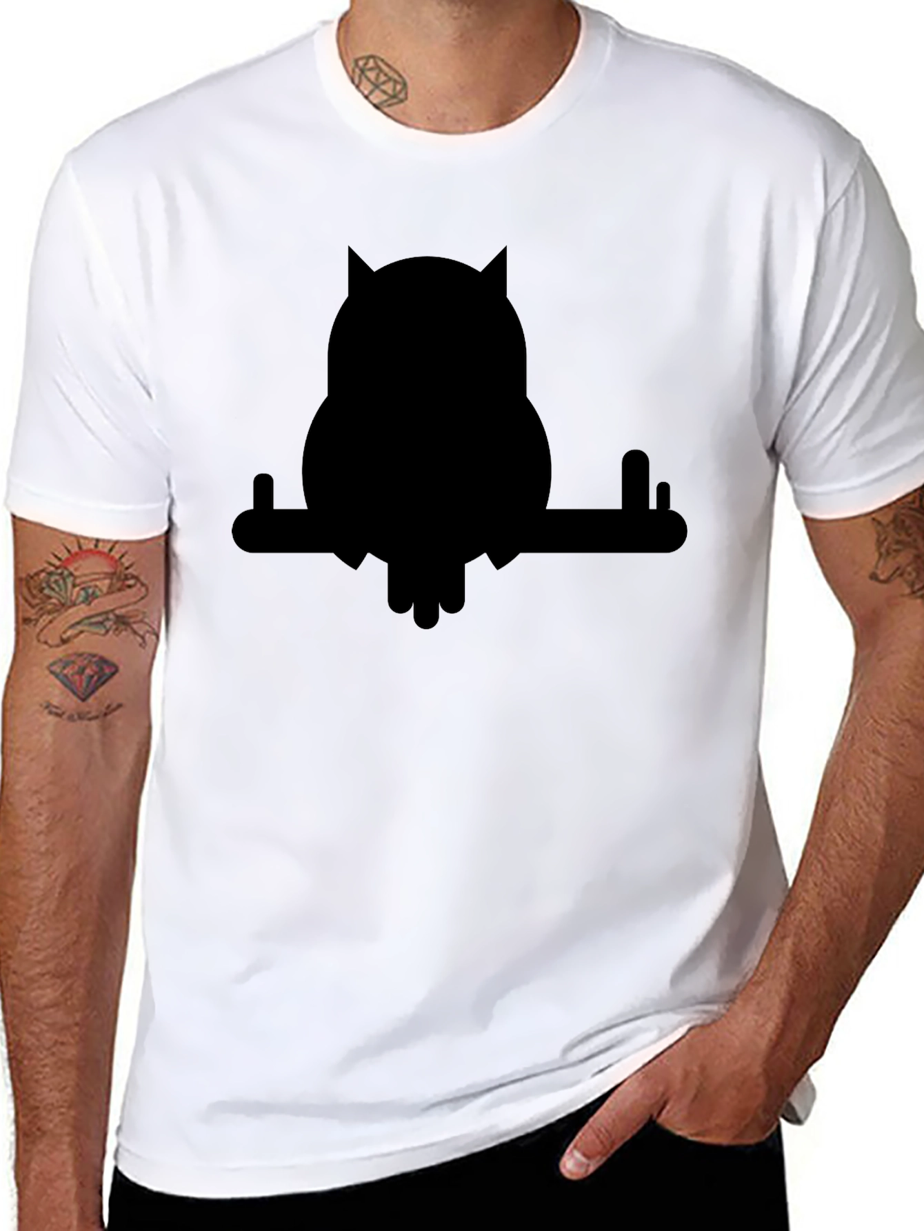 Black Owl on Branch Graphic T-Shirt