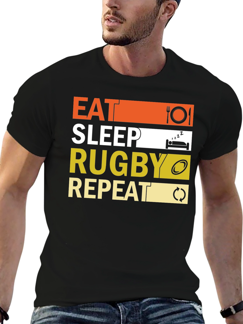 Eat Sleep Rugby Repeat Graphic Tee