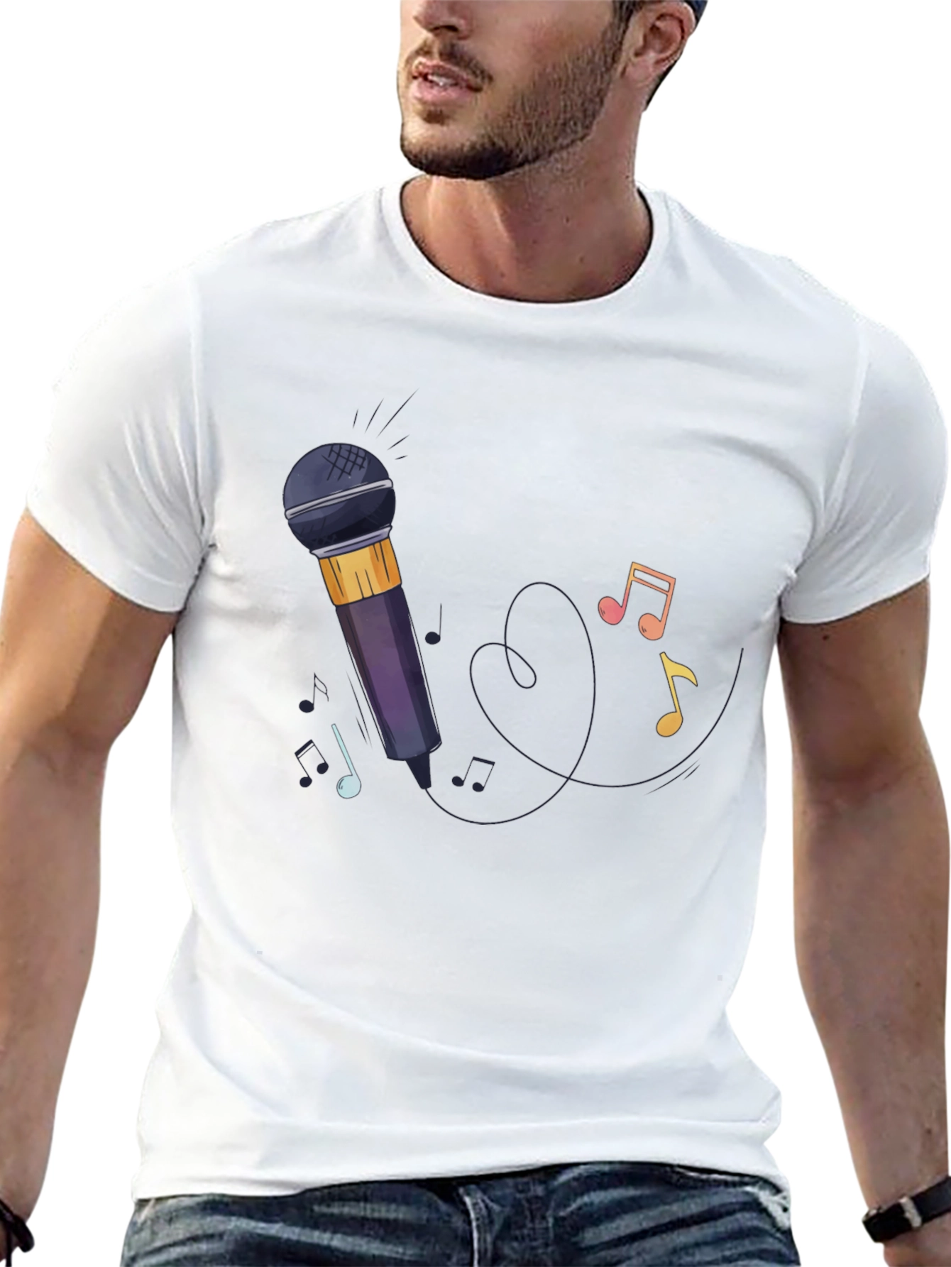 Microphone & Music Notes Graphic Tee