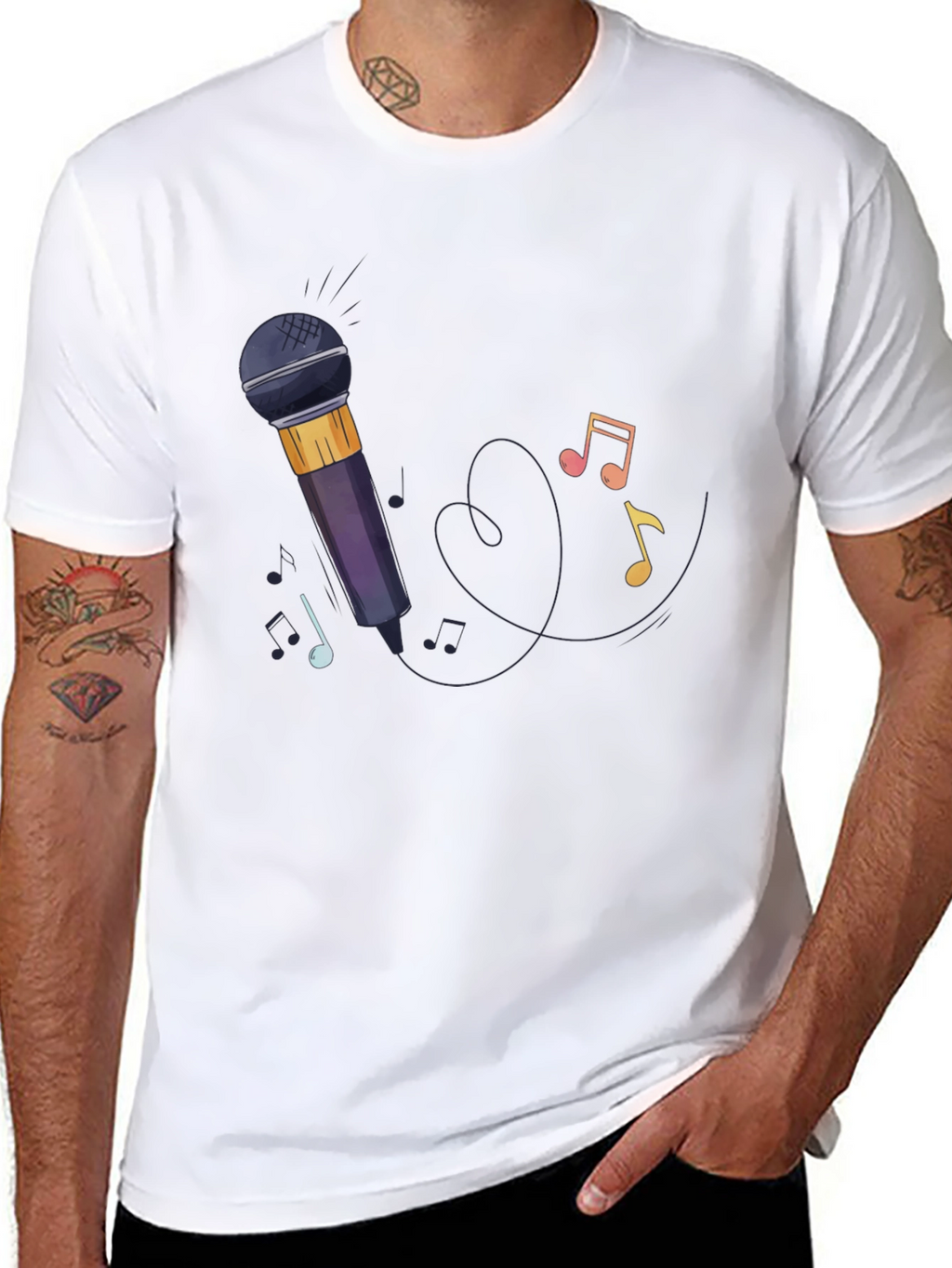 Microphone & Music Notes Graphic Tee