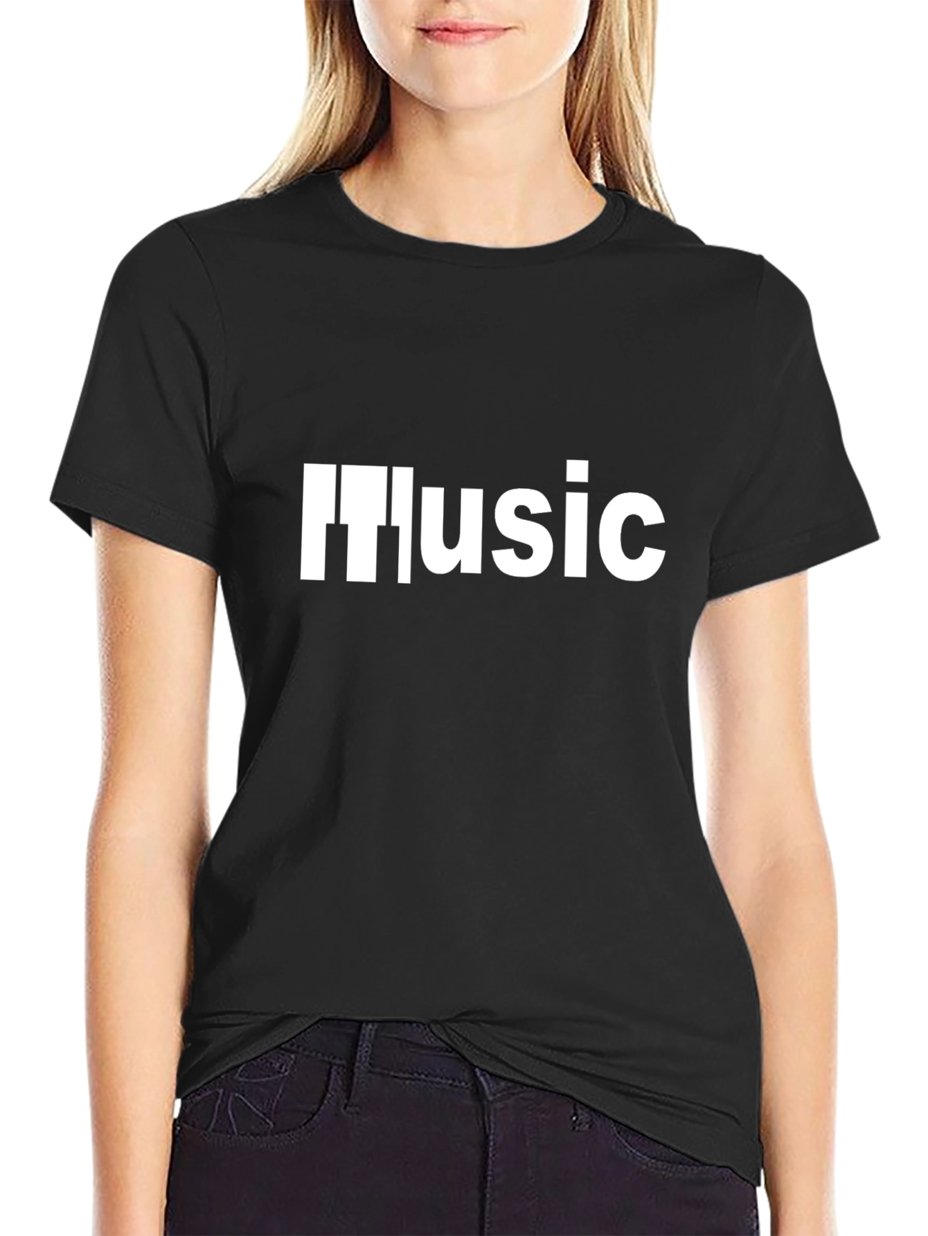 Music Graphic Print T-Shirt - Stylish Black Tee