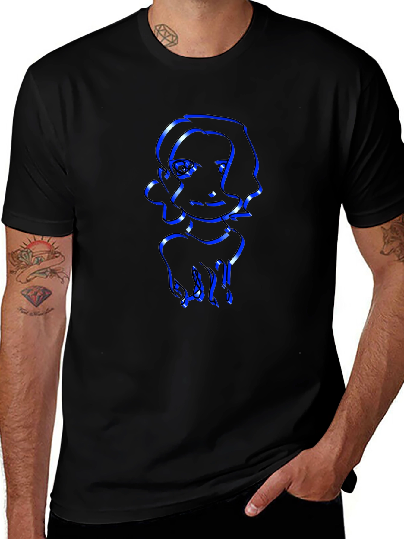 Cool Graphic Tee - Modern Blue Outline Design