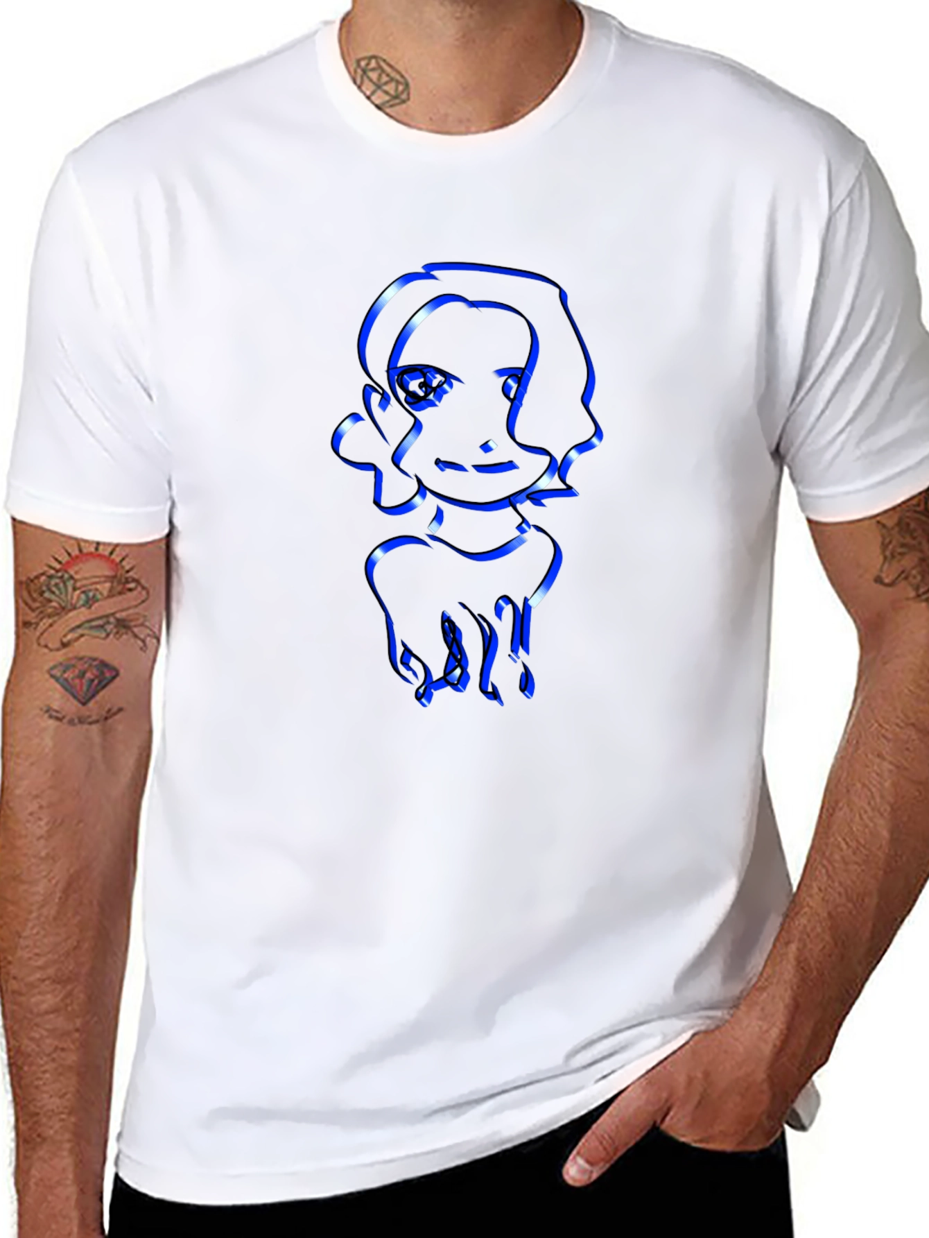 Cool Graphic Tee - Modern Blue Outline Design