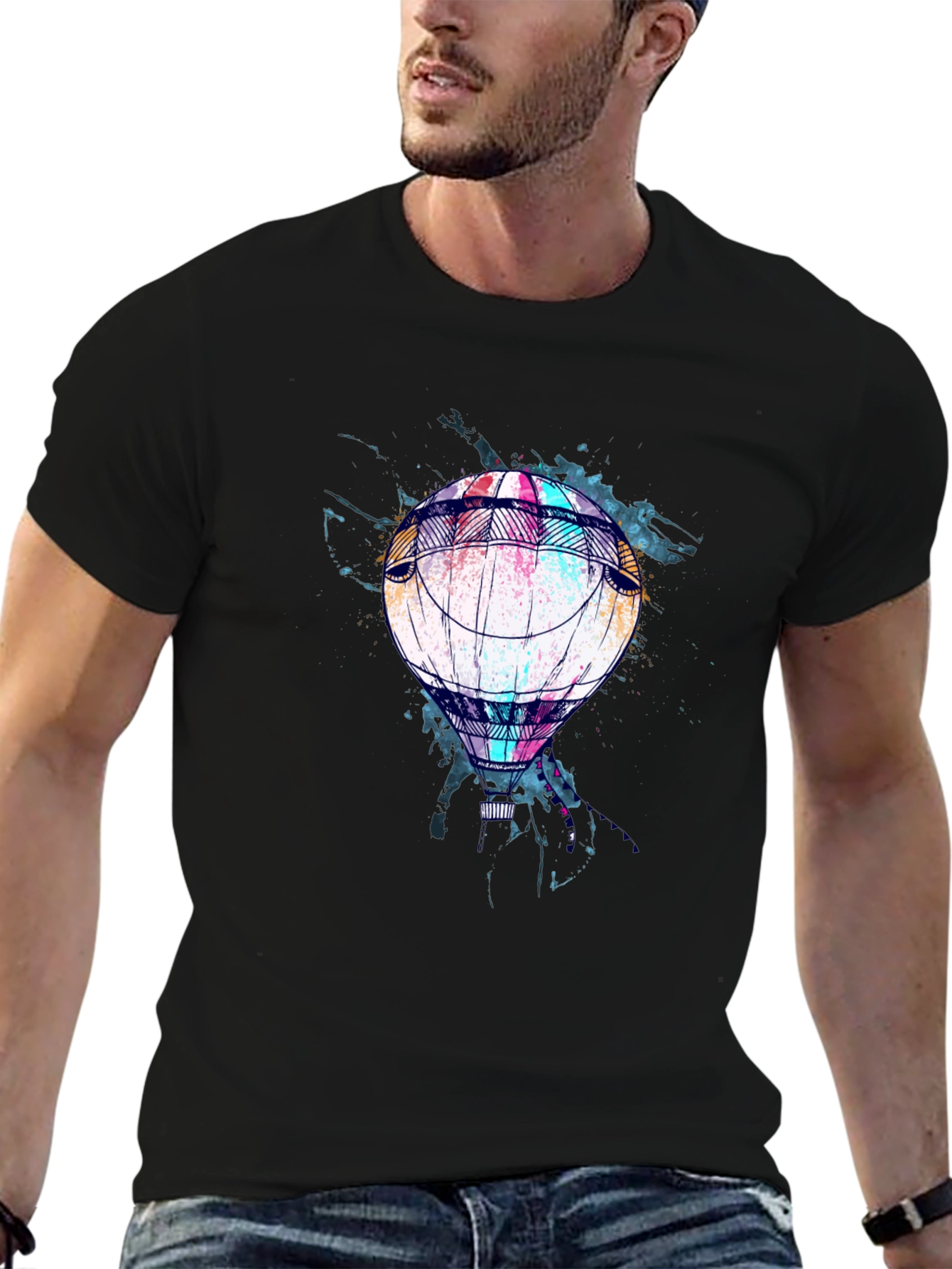 Balloon Graphic Print Mens Black T-Shirt