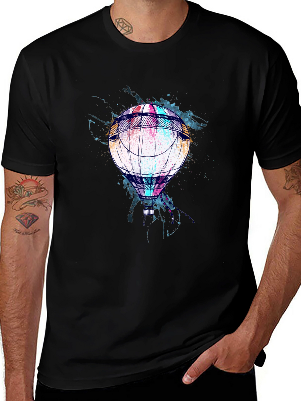 Balloon Graphic Print Mens Black T-Shirt
