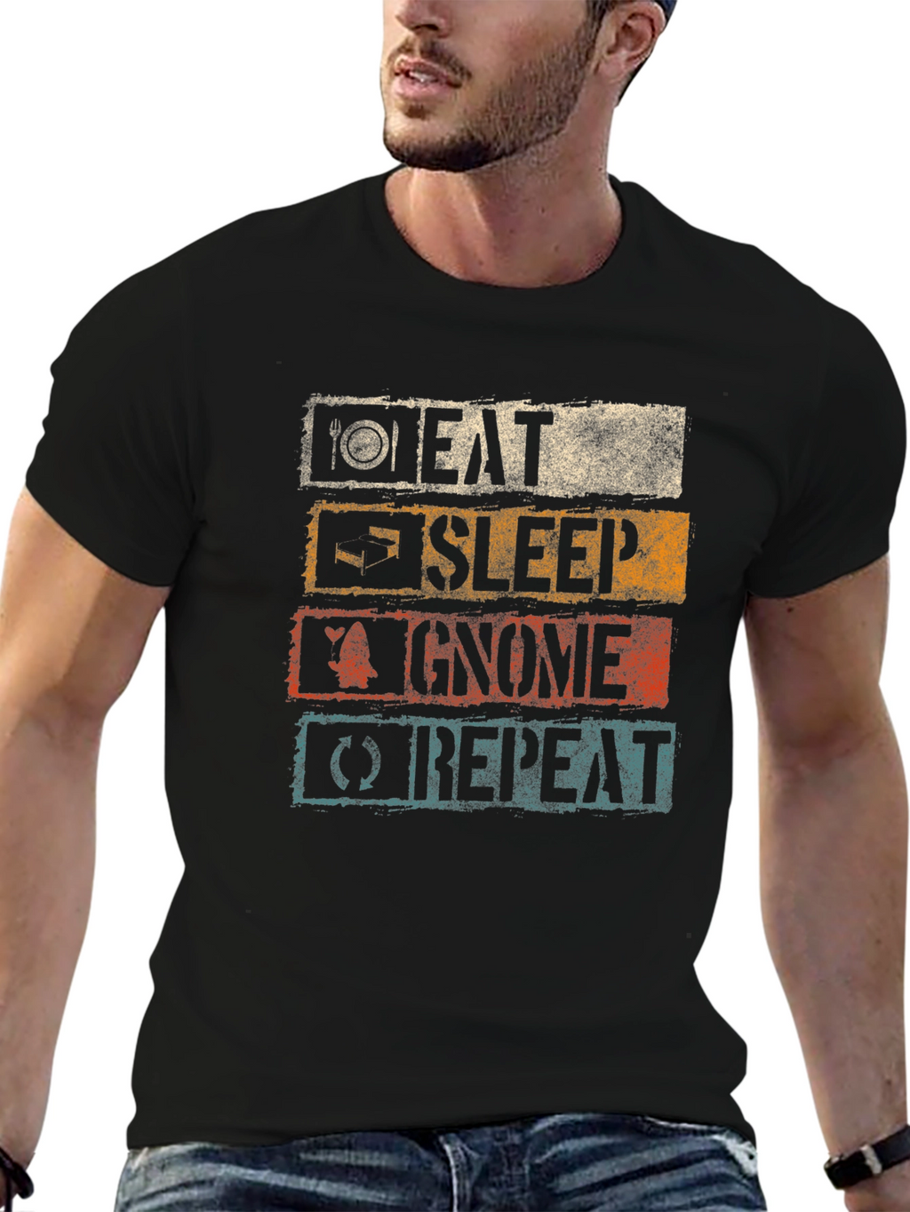 Eat Sleep Gnome Repeat Graphic Tee