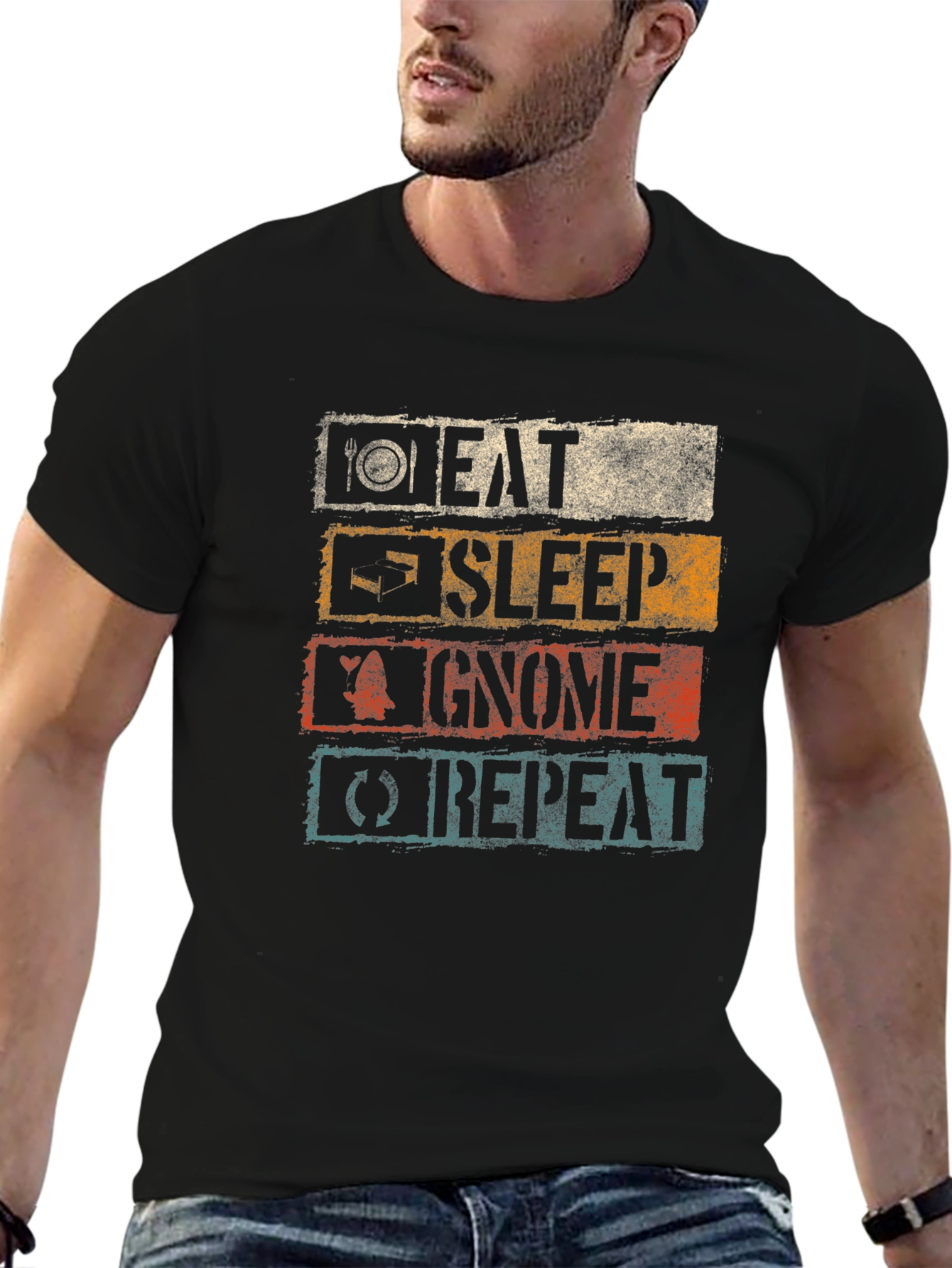 Eat Sleep Gnome Repeat Graphic Tee