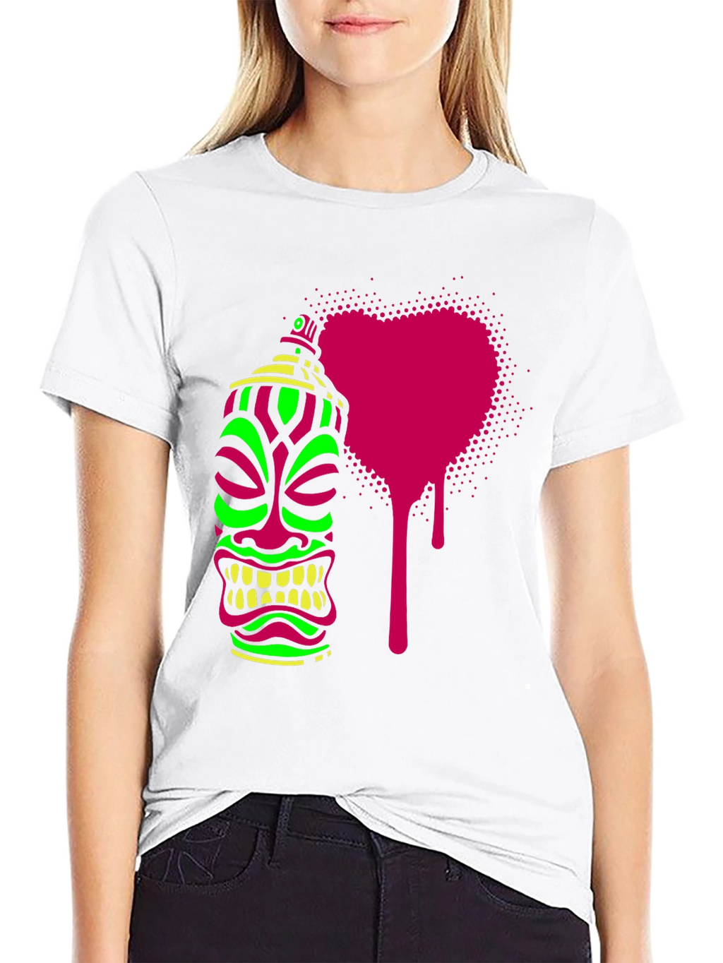 Neon Tiki Spray Paint Heart Mens Black T-Shirt