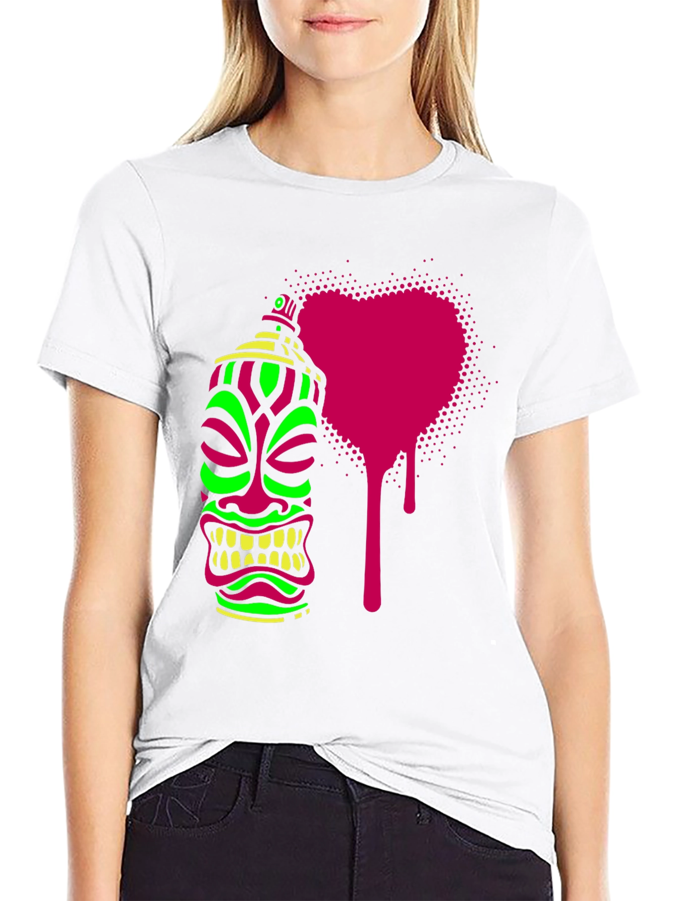 Neon Tiki Spray Paint Heart Mens Black T-Shirt