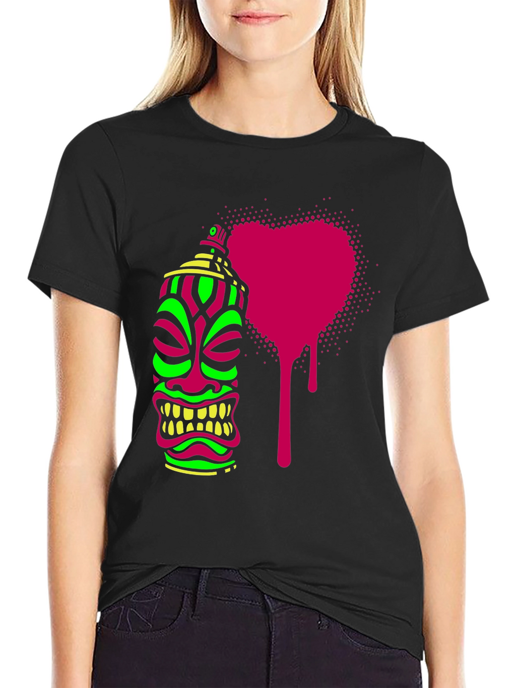 Neon Tiki Spray Paint Heart Mens Black T-Shirt