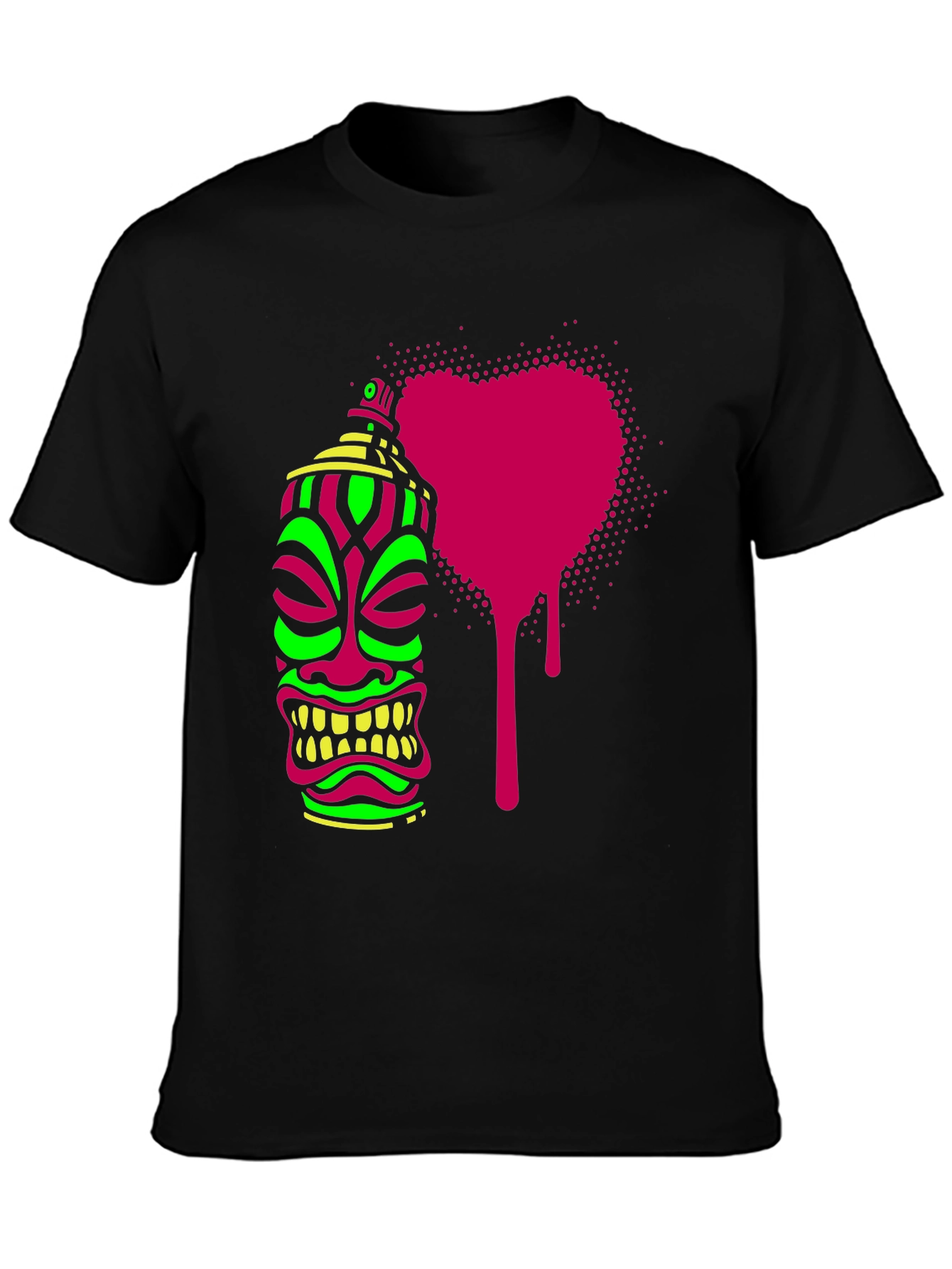 Neon Tiki Spray Paint Heart Mens Black T-Shirt