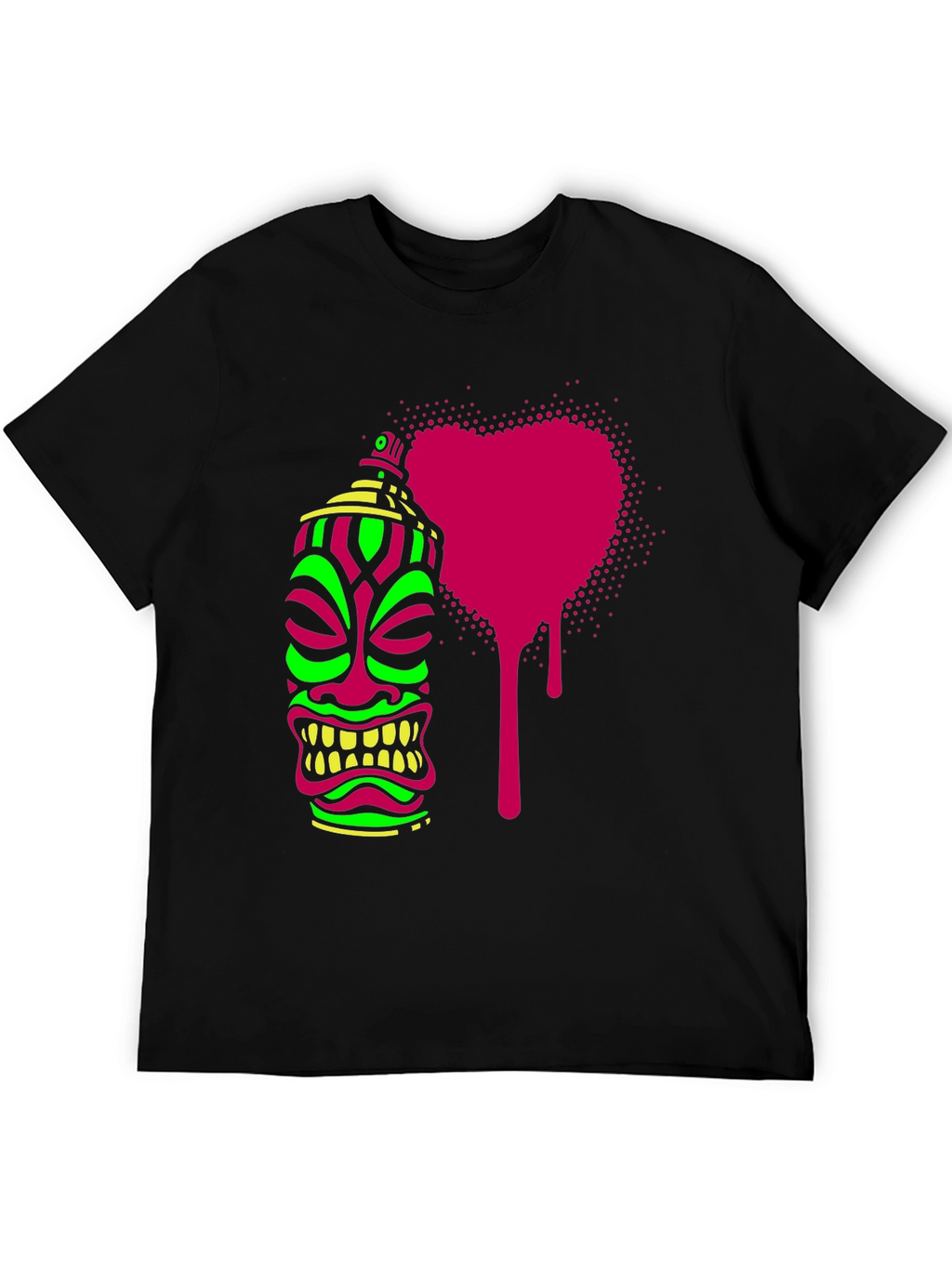 Neon Tiki Spray Paint Heart Mens Black T-Shirt