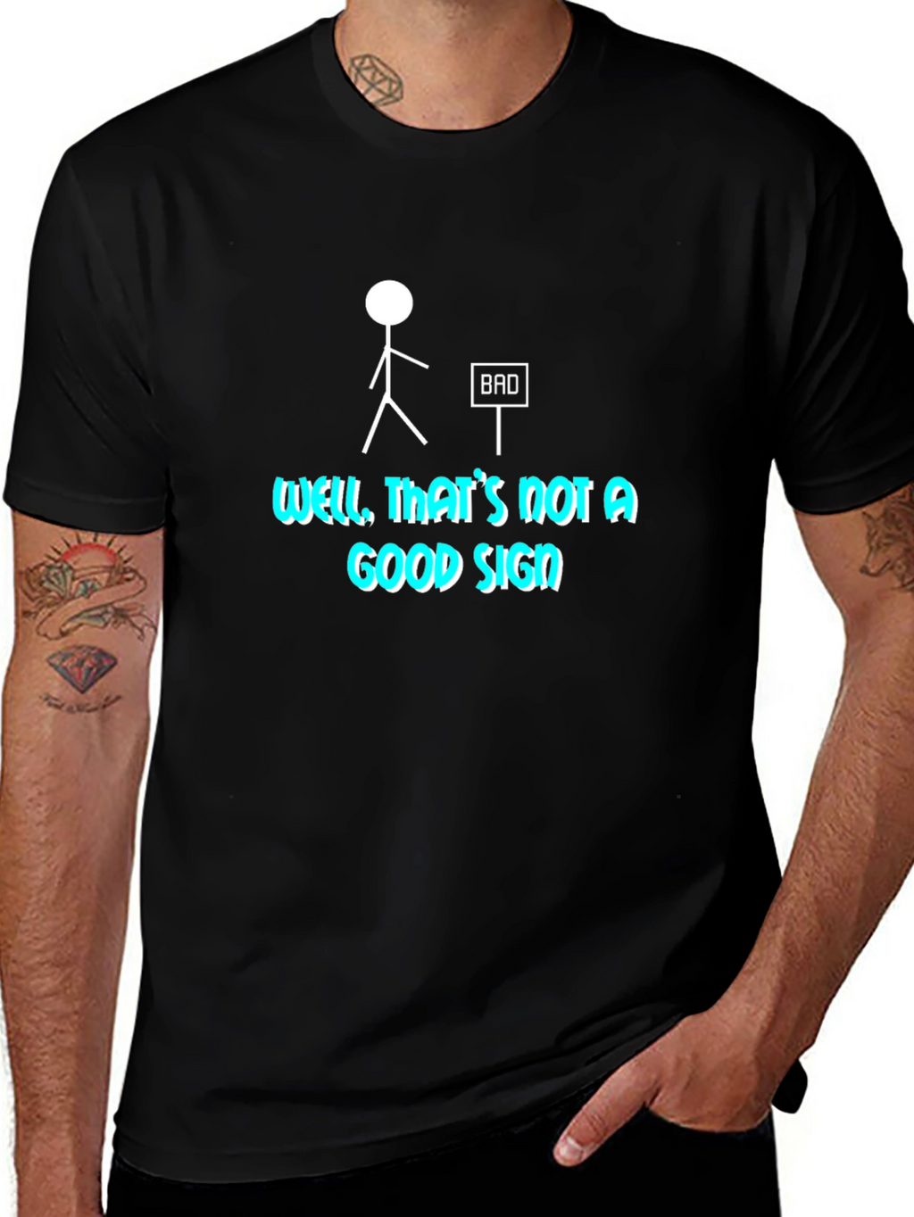 Funny Bad Sign Graphic Tee - Mens Black T-Shirt