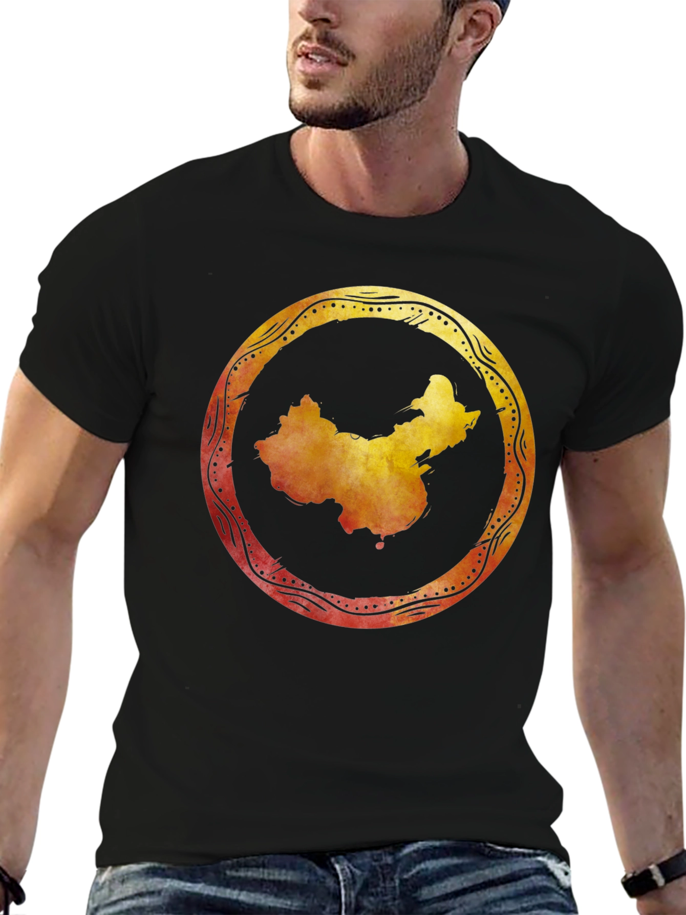 China Map Graphic Tee - Stylish Black Shirt