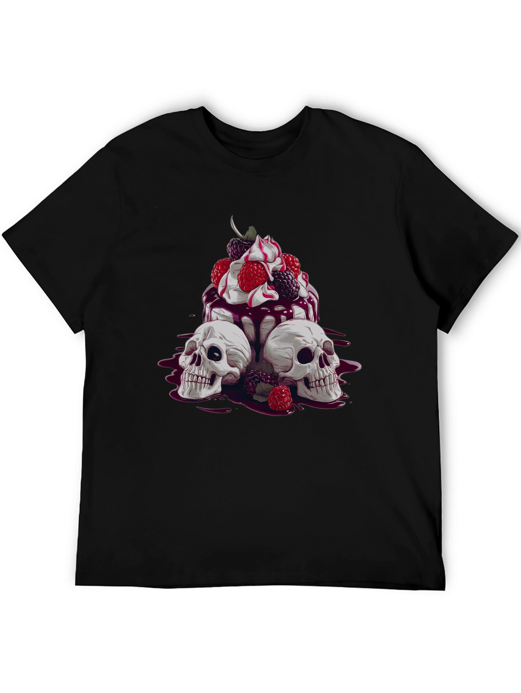 Skull & Berries Graphic Tee - Edgy Casual Wear