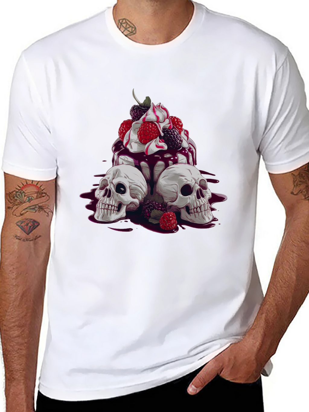 Skull & Berries Graphic Tee - Edgy Casual Wear