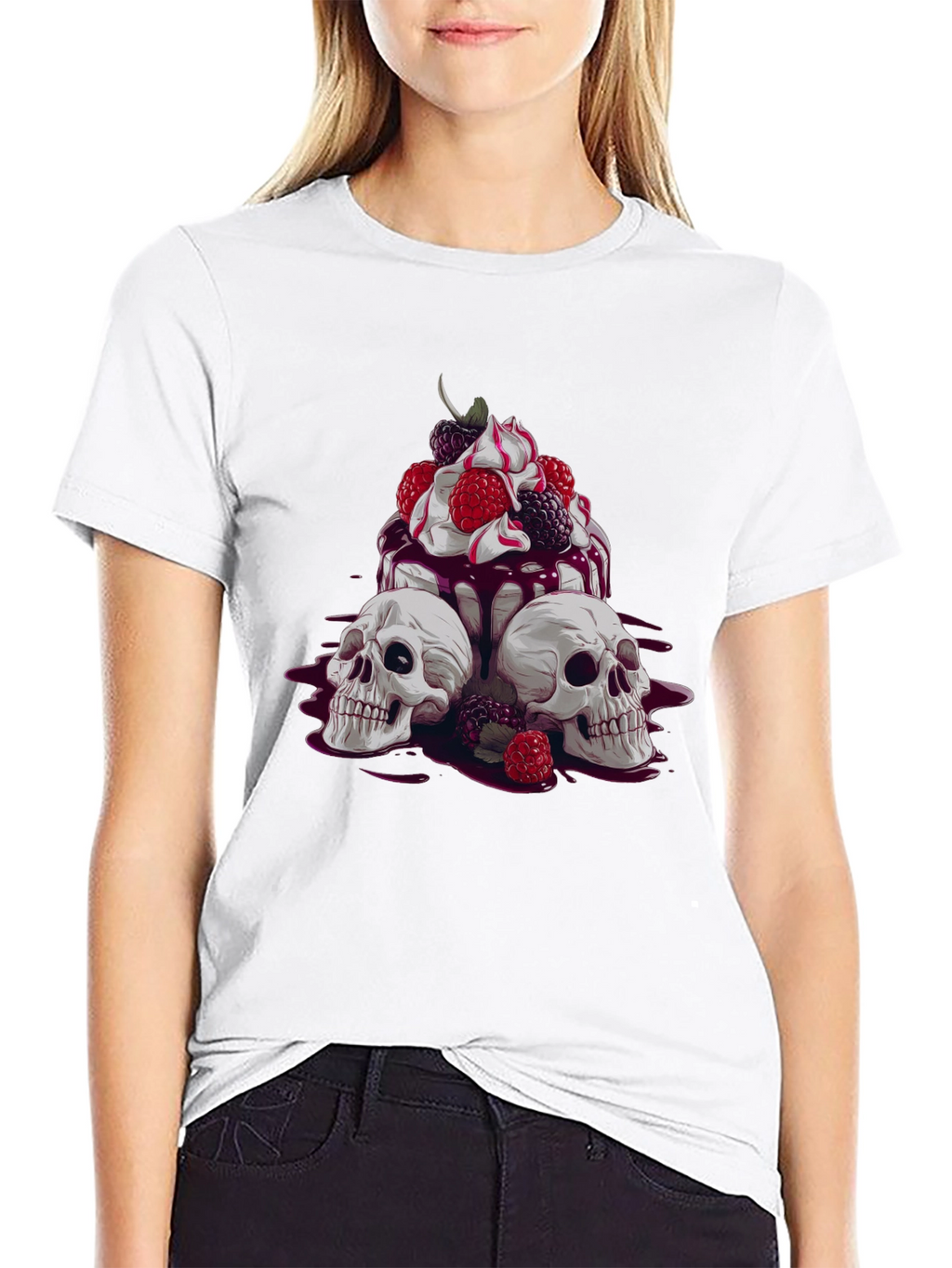 Skull & Berries Graphic Tee - Edgy Casual Wear
