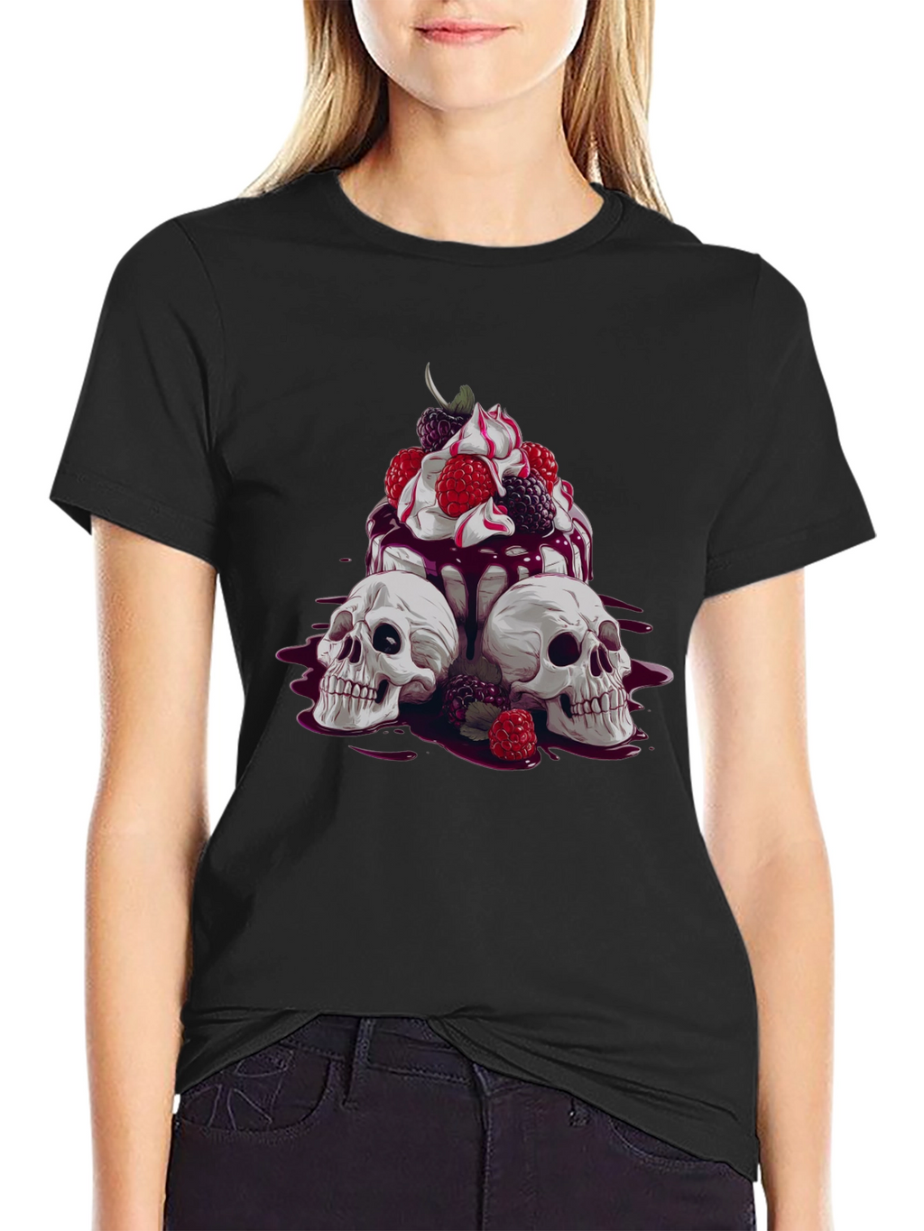 Skull & Berries Graphic Tee - Edgy Casual Wear