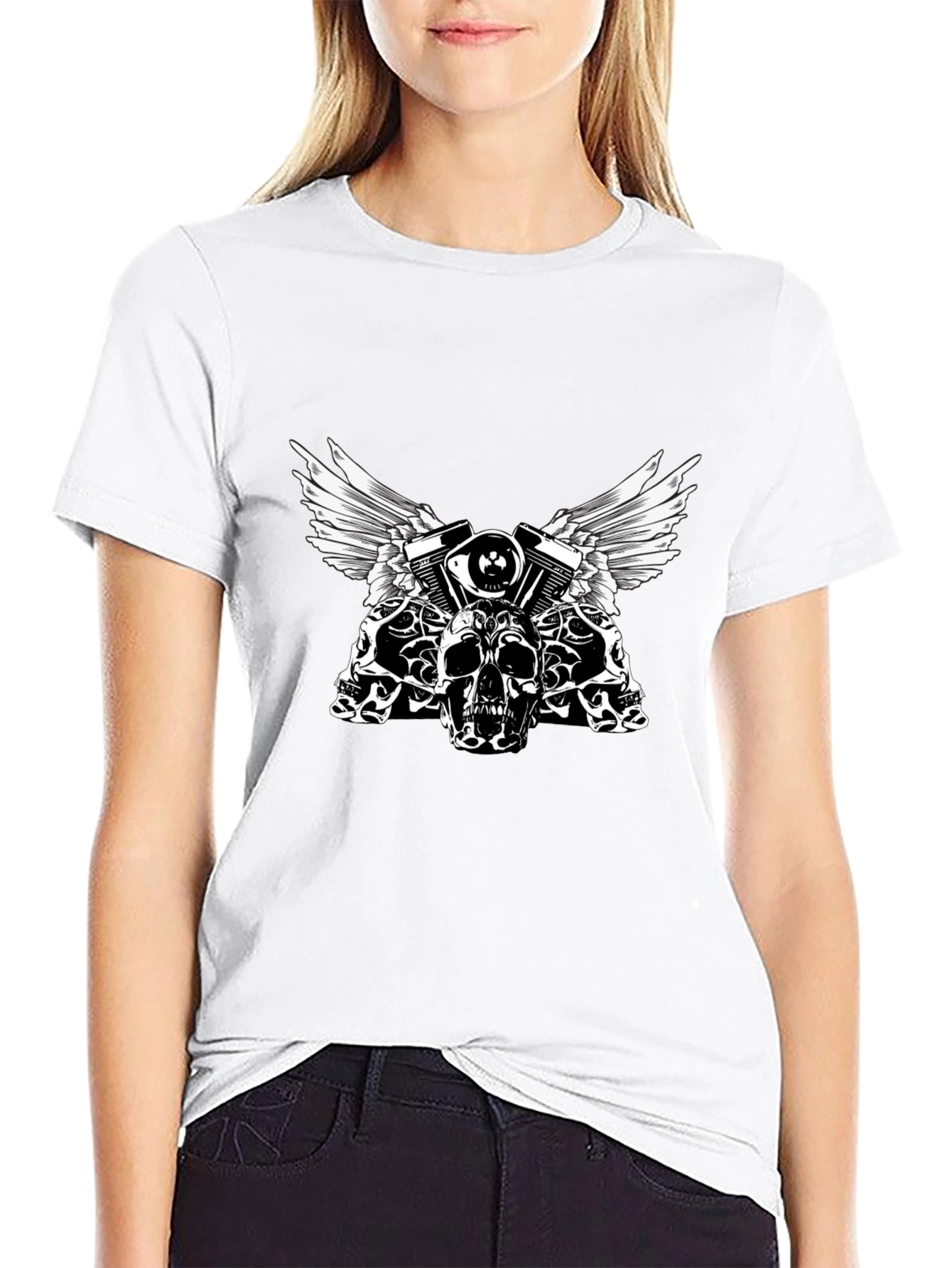 Skull & Engine Graphic Tee - Black