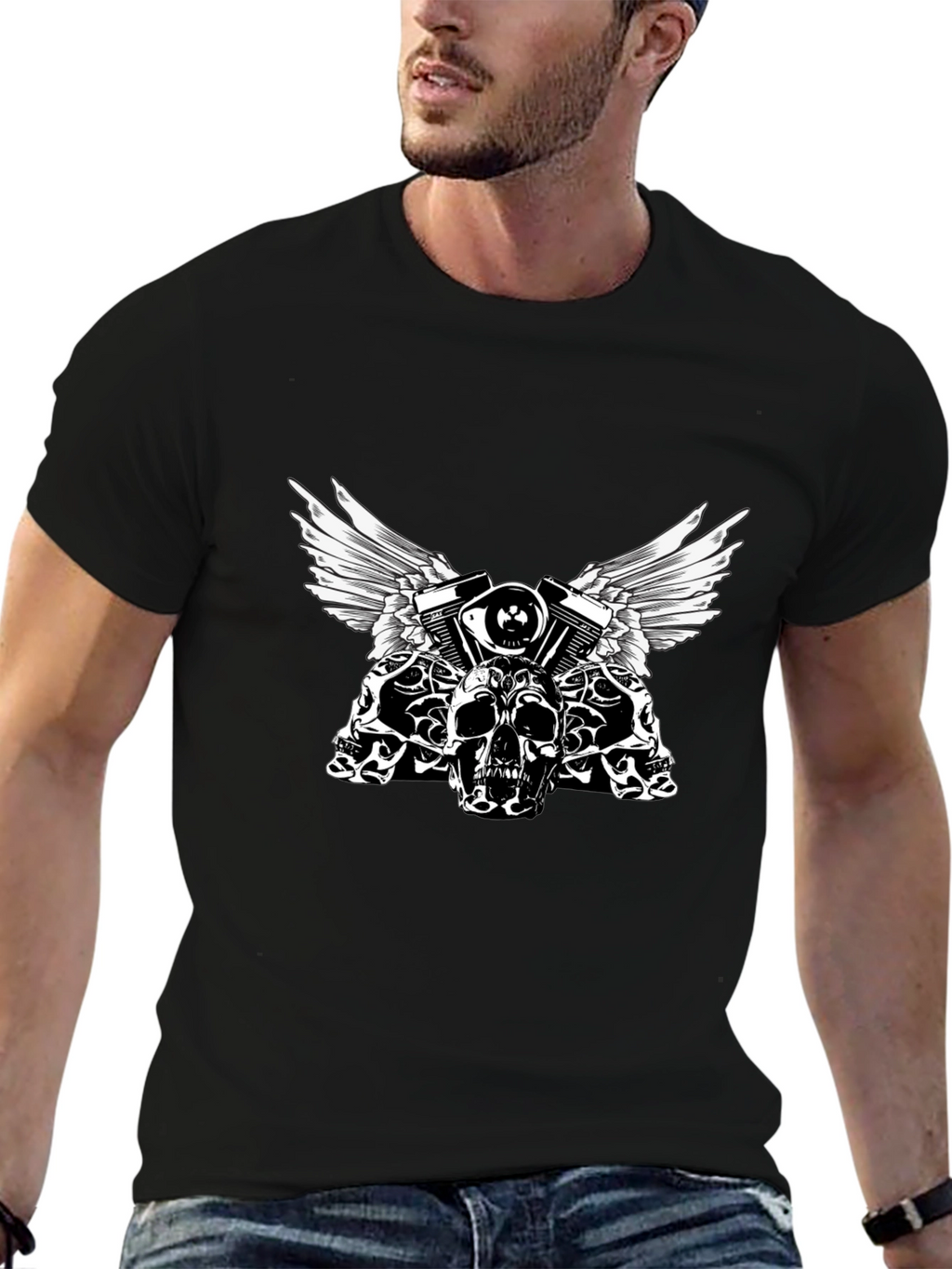 Skull & Engine Graphic Tee - Black