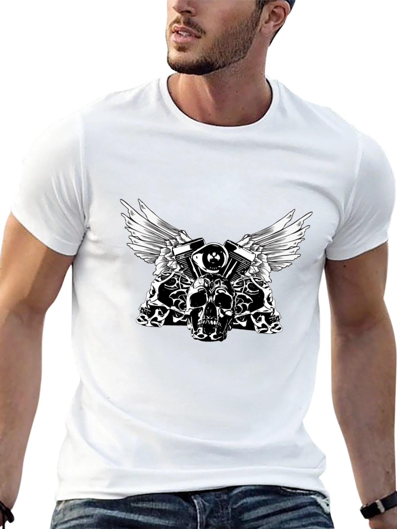 Skull & Engine Graphic Tee - Black