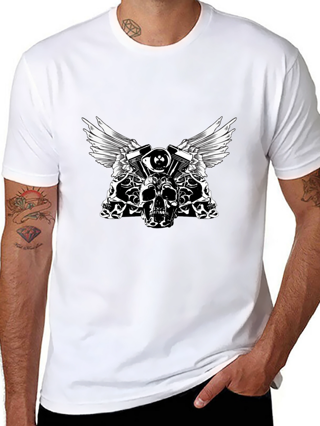 Skull & Engine Graphic Tee - Black