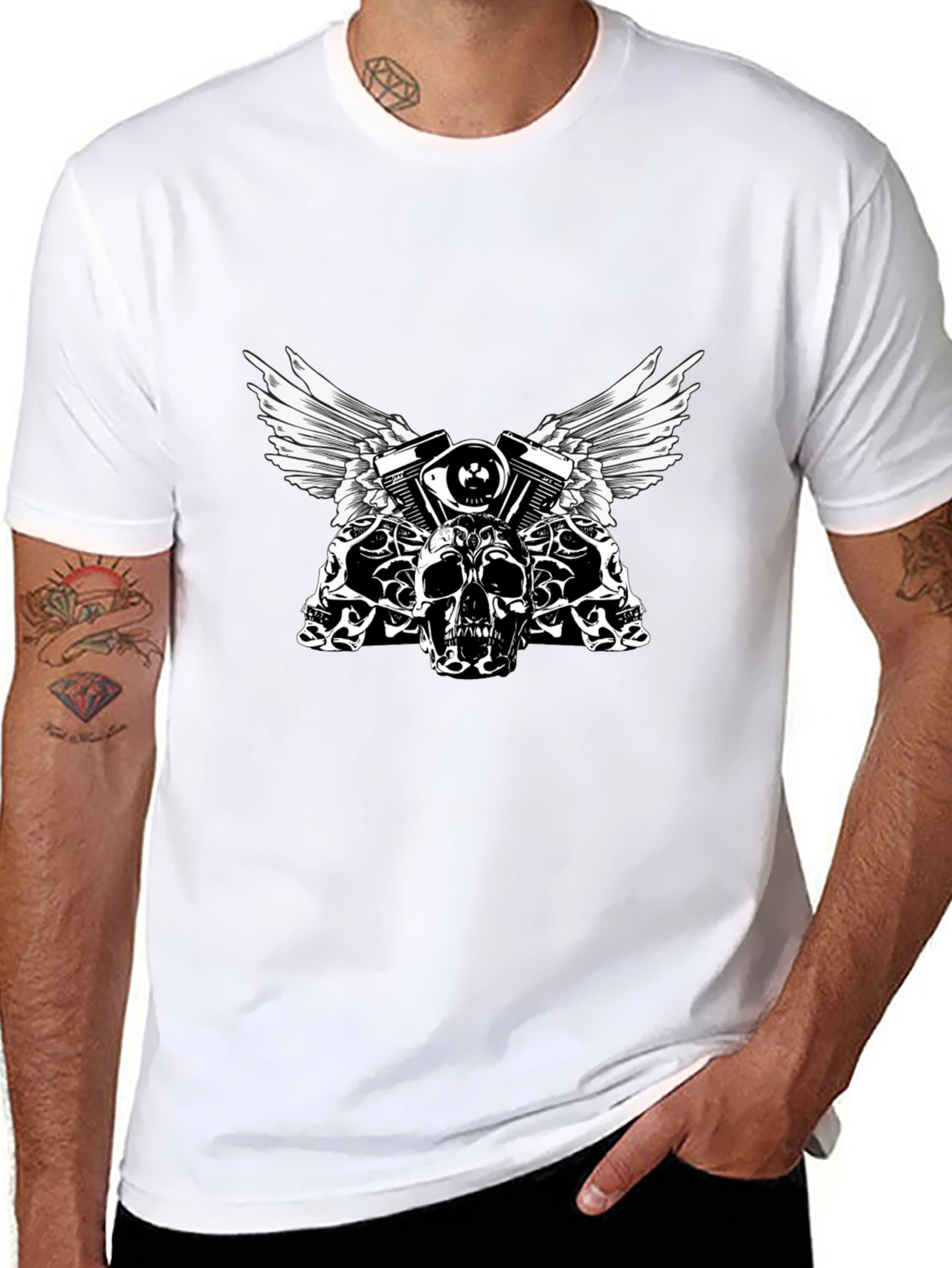 Skull & Engine Graphic Tee - Black