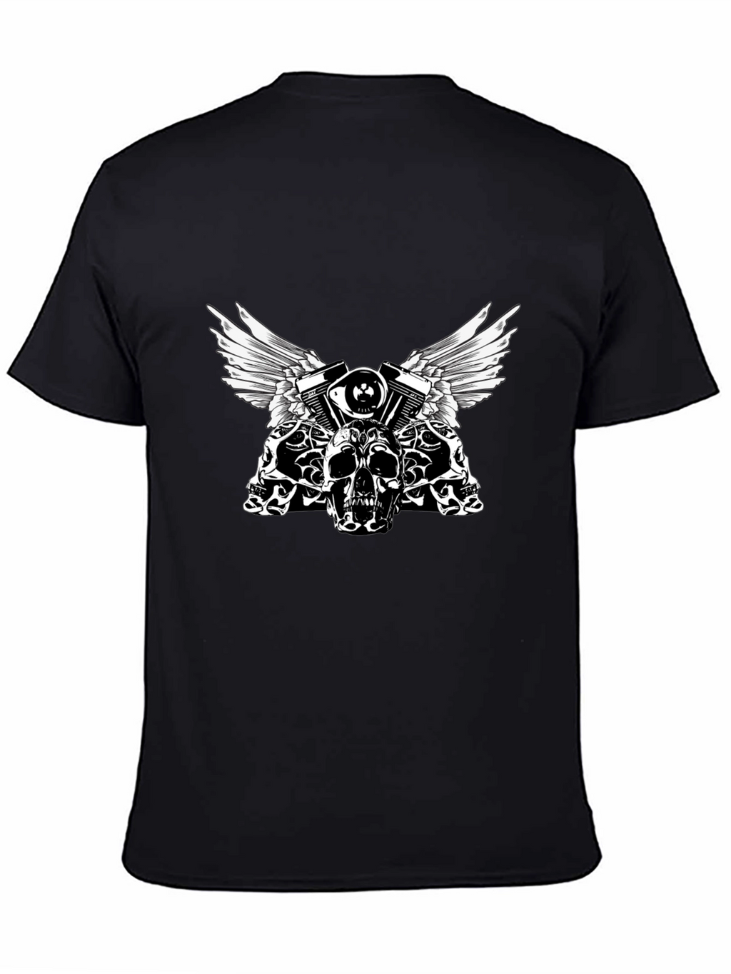 Skull & Engine Graphic Tee - Black